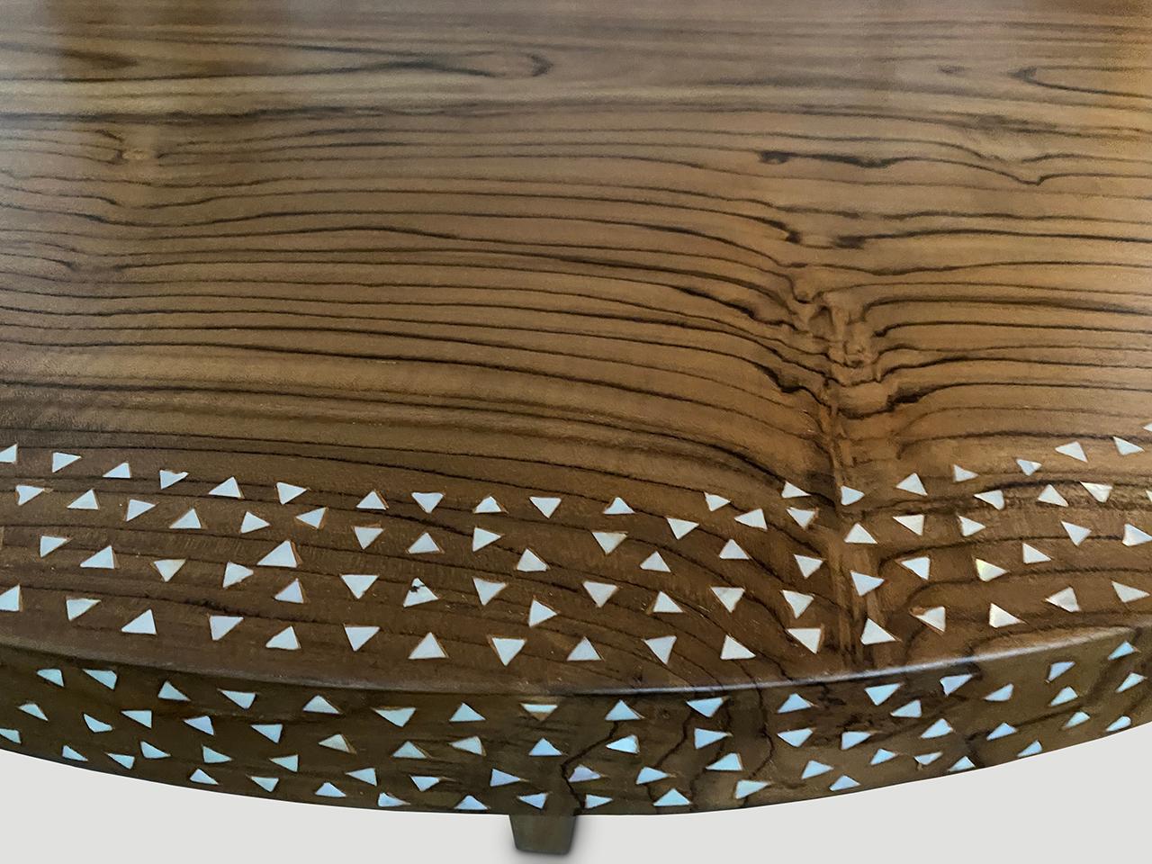 Organic Modern Andrianna Shamaris Round Shell Inlaid Dining Table or Entrance Table For Sale