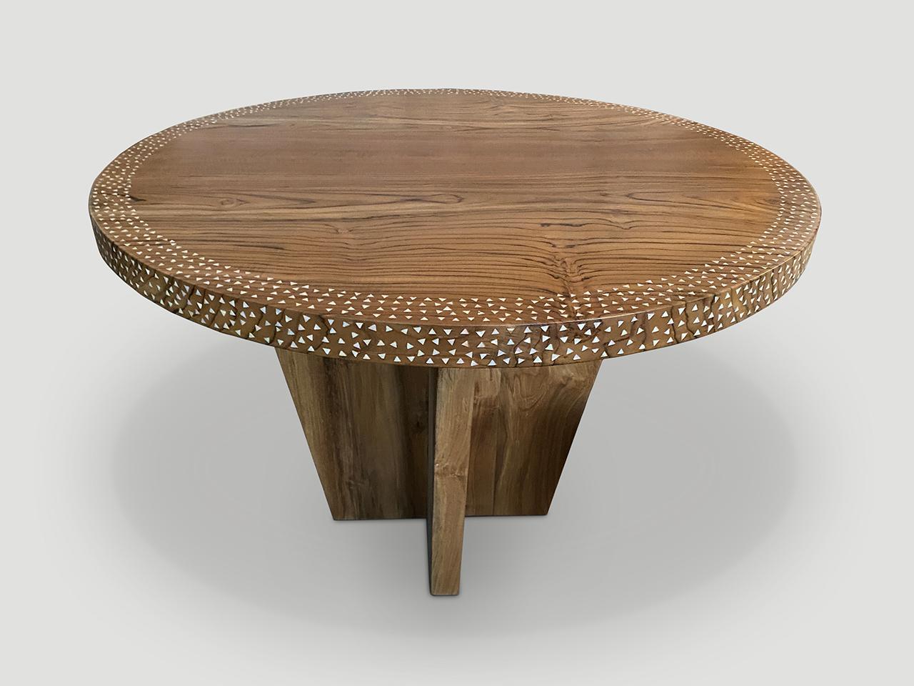 Andrianna Shamaris Round Shell Inlaid Dining Table or Entrance Table For Sale 3