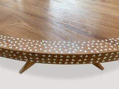 Andrianna Shamaris Round Shell Inlaid Teak Wood Dining Table