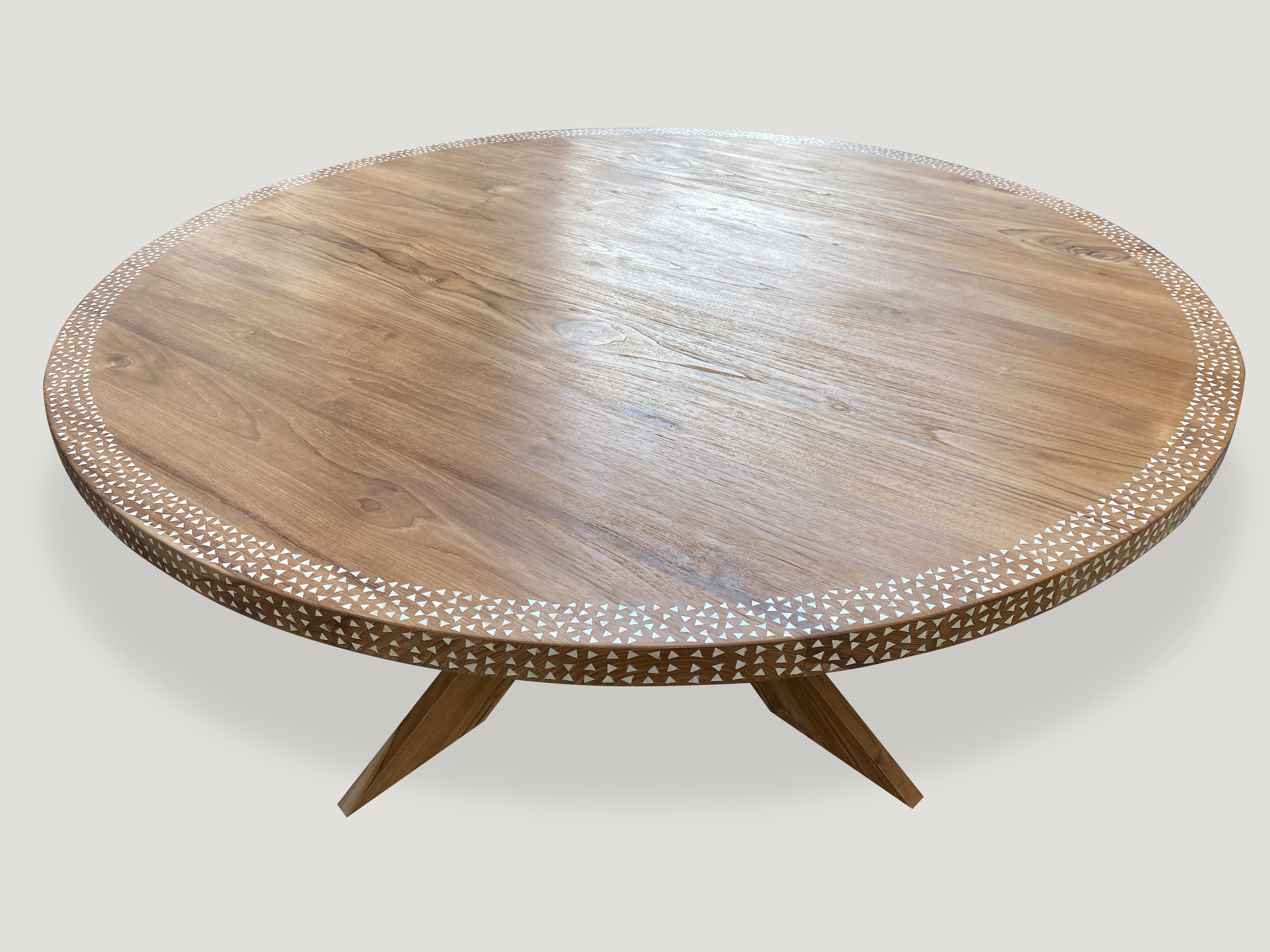 Contemporary Andrianna Shamaris Round Shell Inlaid Teak Wood Dining Table For Sale