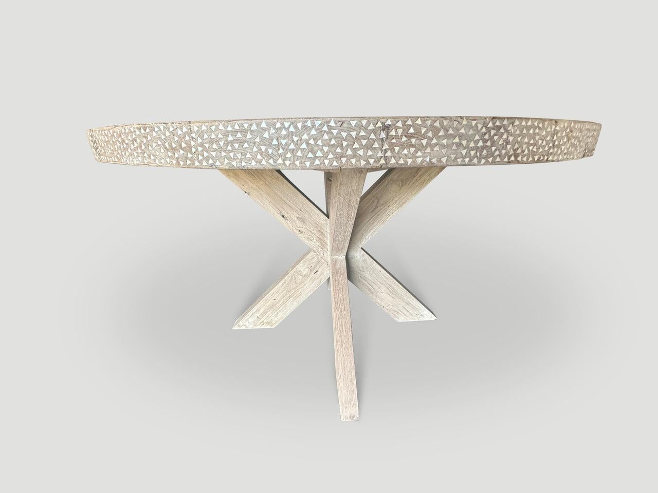 Contemporary Andrianna Shamaris Round Shell Inlaid Teak Wood Table For Sale