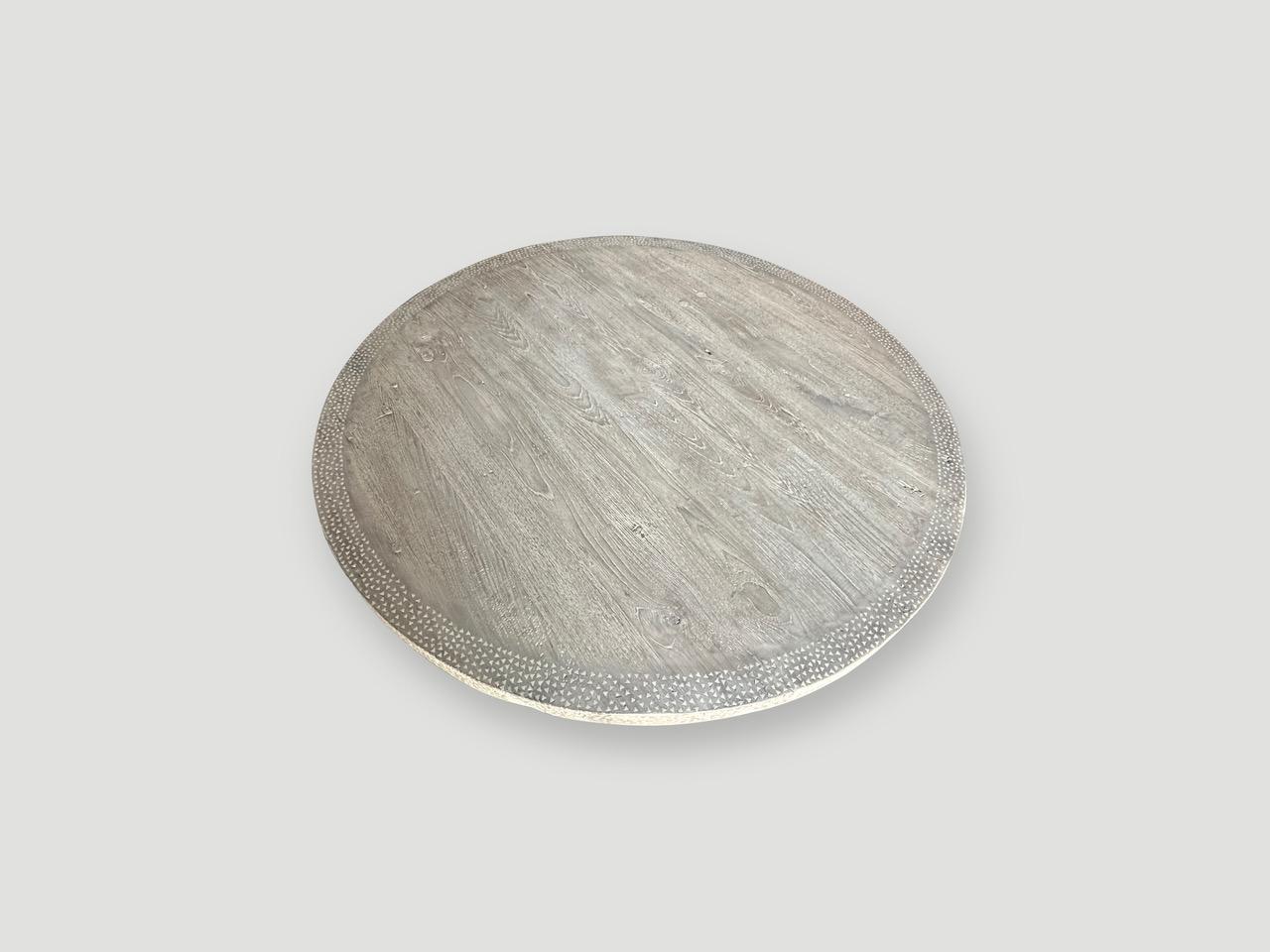Andrianna Shamaris Round Shell Inlaid Teak Wood Table For Sale 1