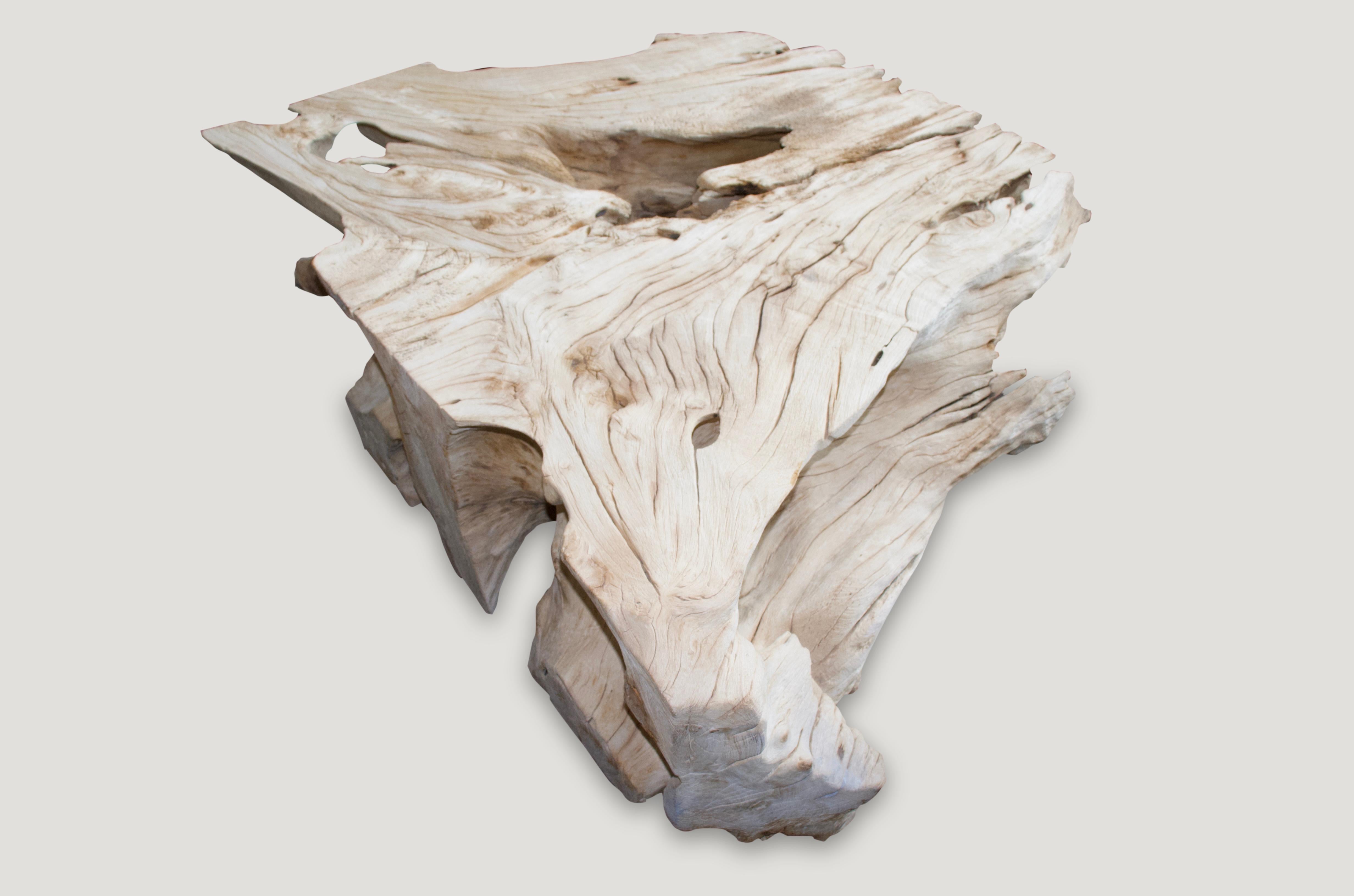 Fabulous reclaimed teak wood coffee table. Sandblasted and bleached for this unique finish. Stunning. Organic is the new modern.

The St. Barts collection features an exciting new line of organic white wash and natural weathered teak furniture.