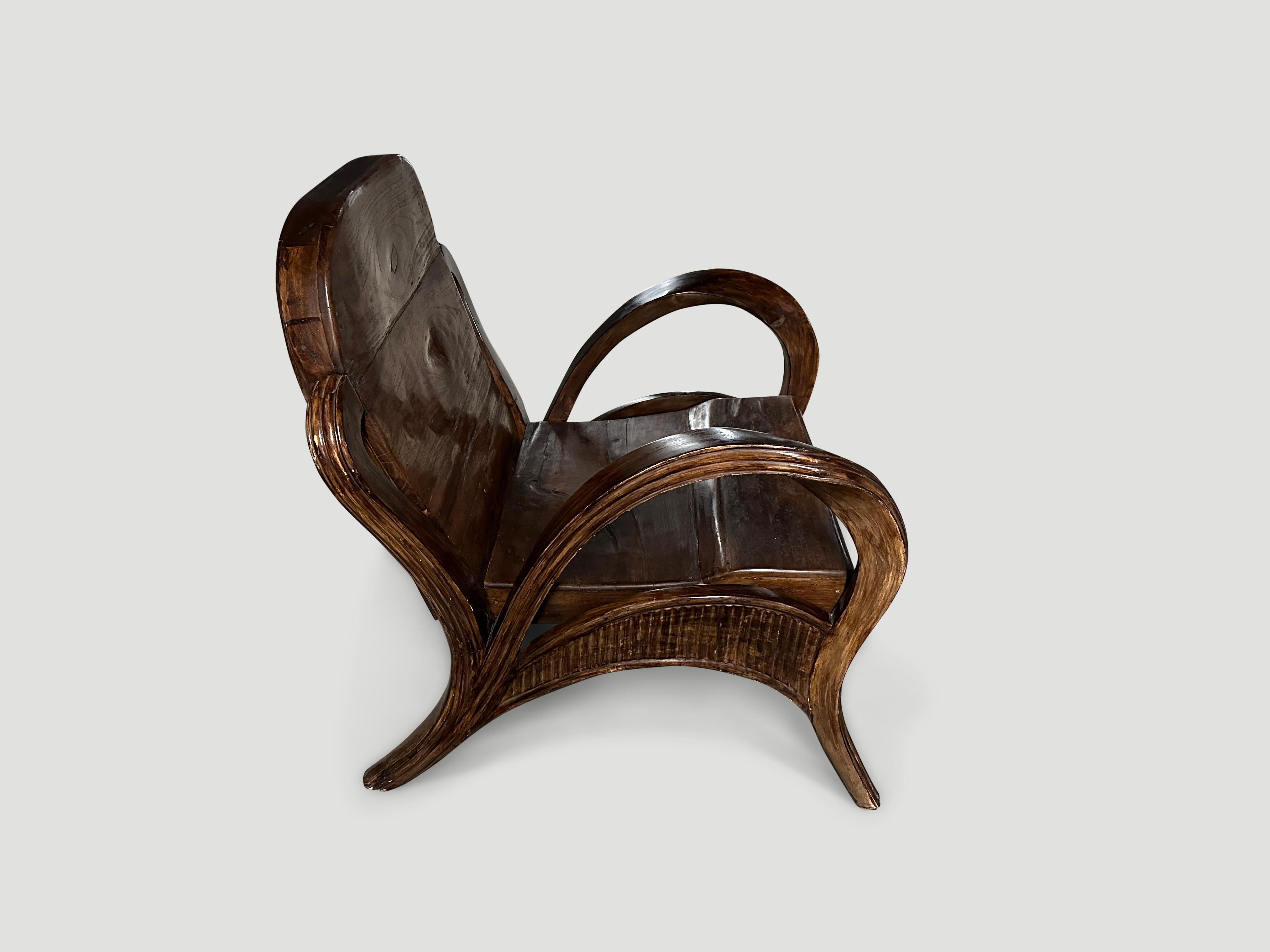 Mid-Century Modern Sculptural Antique Teak Wood Arm Chair For Sale