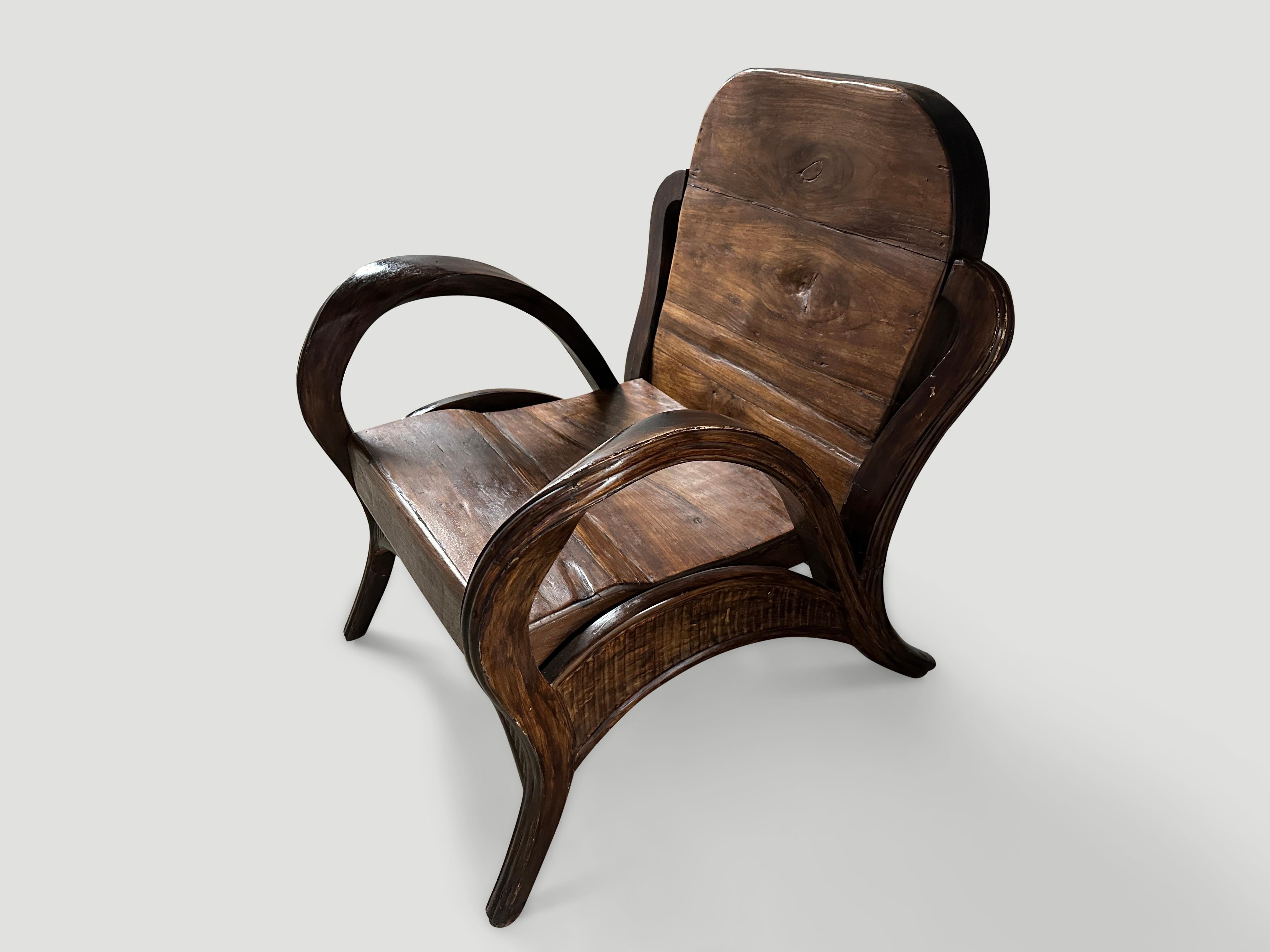 Indonesian Andrianna Shamaris Sculptural Antique Teak Wood Arm Chair For Sale