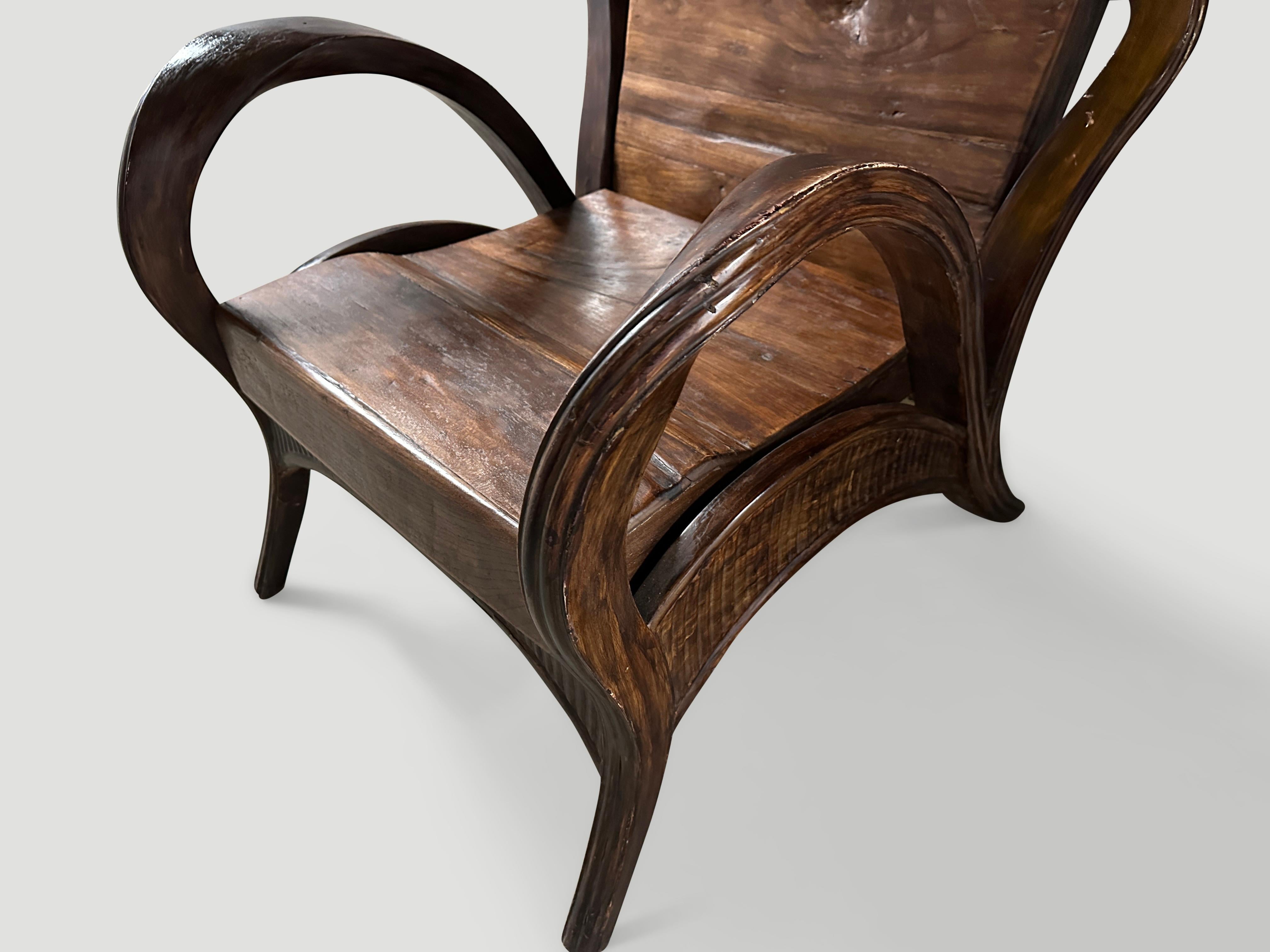 Andrianna Shamaris Sculptural Antique Teak Wood Arm Chair In Excellent Condition For Sale In New York, NY