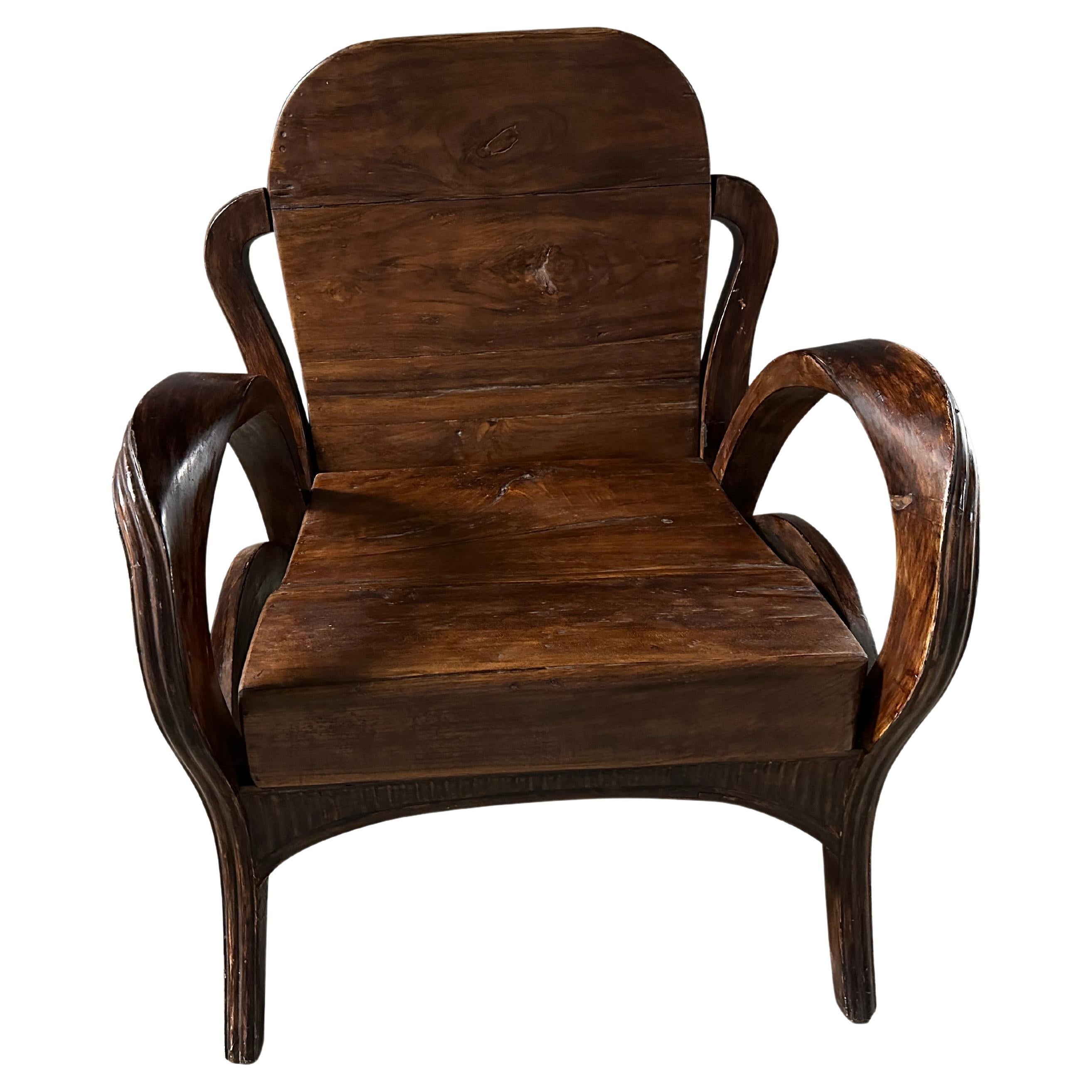 Andrianna Shamaris Sculptural Antique Teak Wood Arm Chair For Sale
