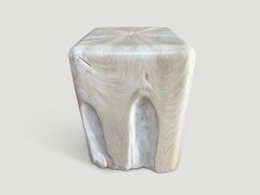 Sculptural Bleached Teak Wood Side Table by Andrianna Shamaris