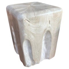 Andrianna Shamaris Mesa auxiliar escultórica de madera de teca blanqueada
