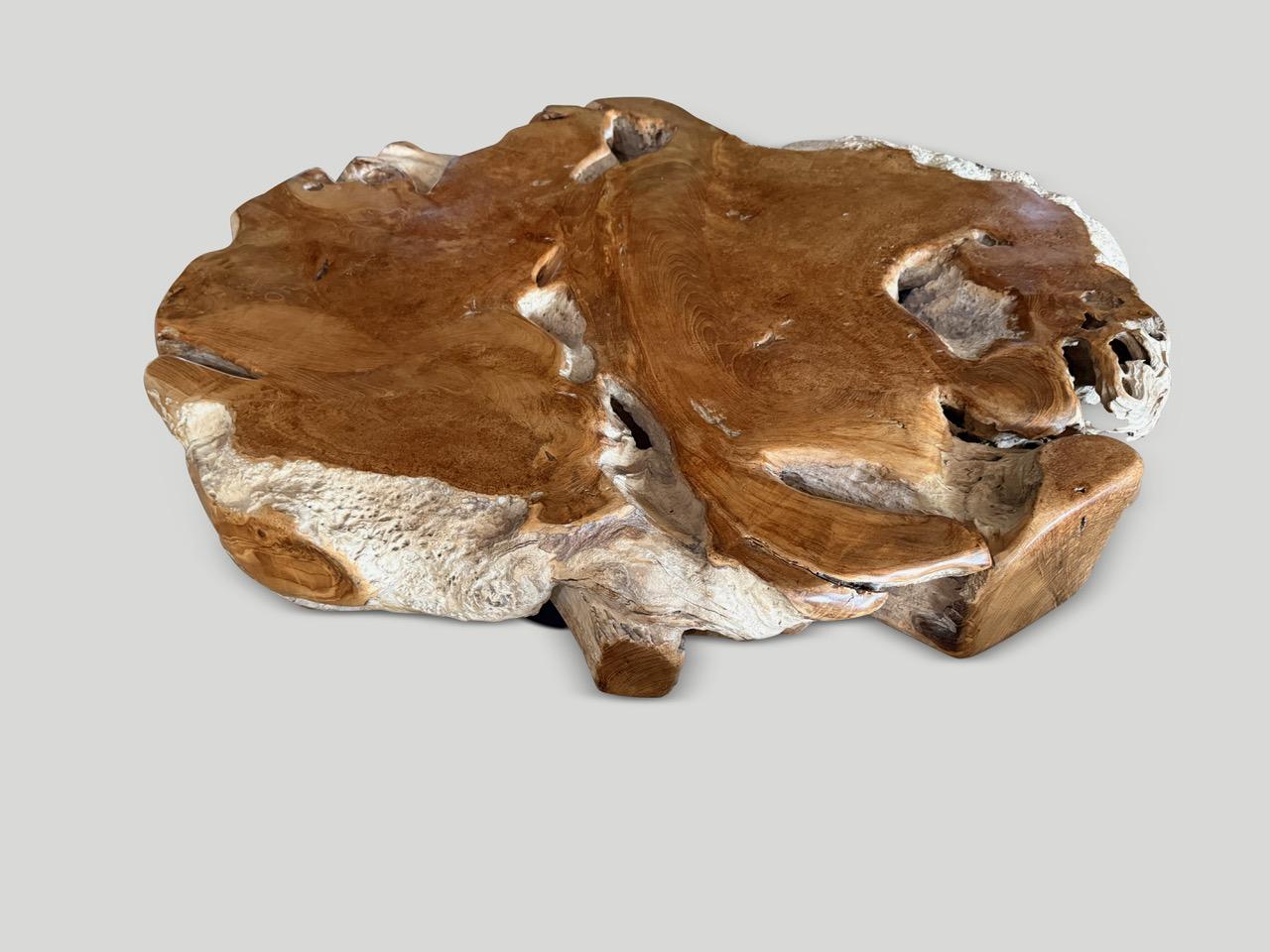 Organic Modern Andrianna Shamaris Sculptural Century Old Teak Wood Coffee Table For Sale