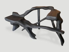 Andrianna Shamaris Sculptural Charred Mahogany Wood Bench