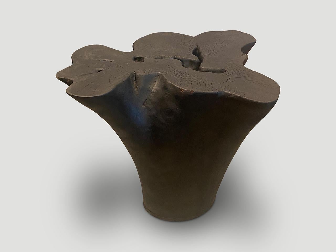 Organic Modern Andrianna Shamaris Sculptural Charred Teak Side Table or Pedestal For Sale