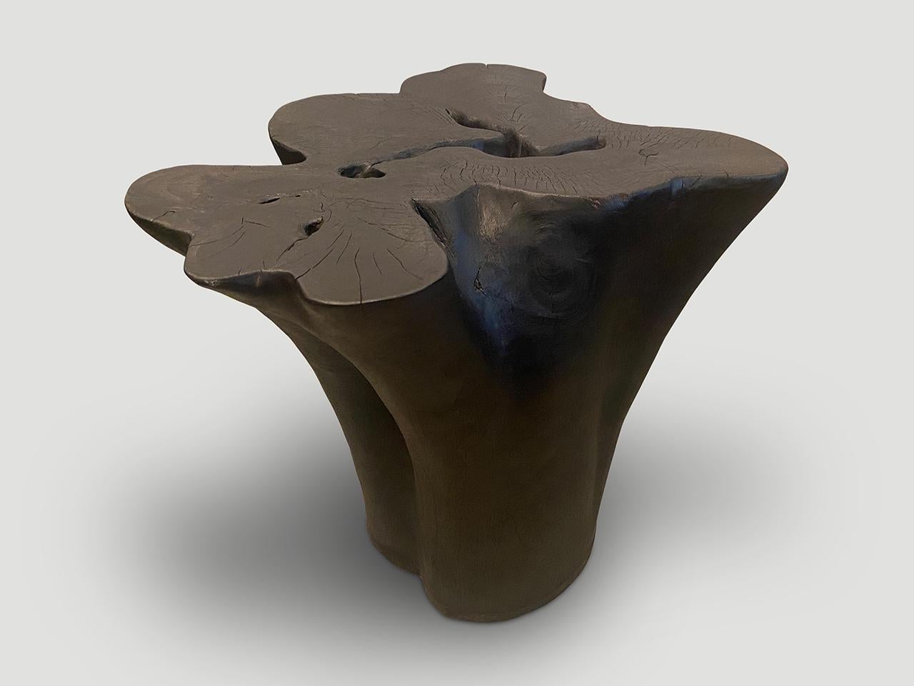 Andrianna Shamaris Sculptural Charred Teak Side Table or Pedestal In Excellent Condition For Sale In New York, NY