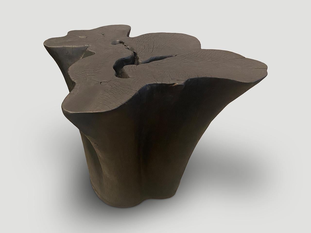 Contemporary Andrianna Shamaris Sculptural Charred Teak Side Table or Pedestal For Sale