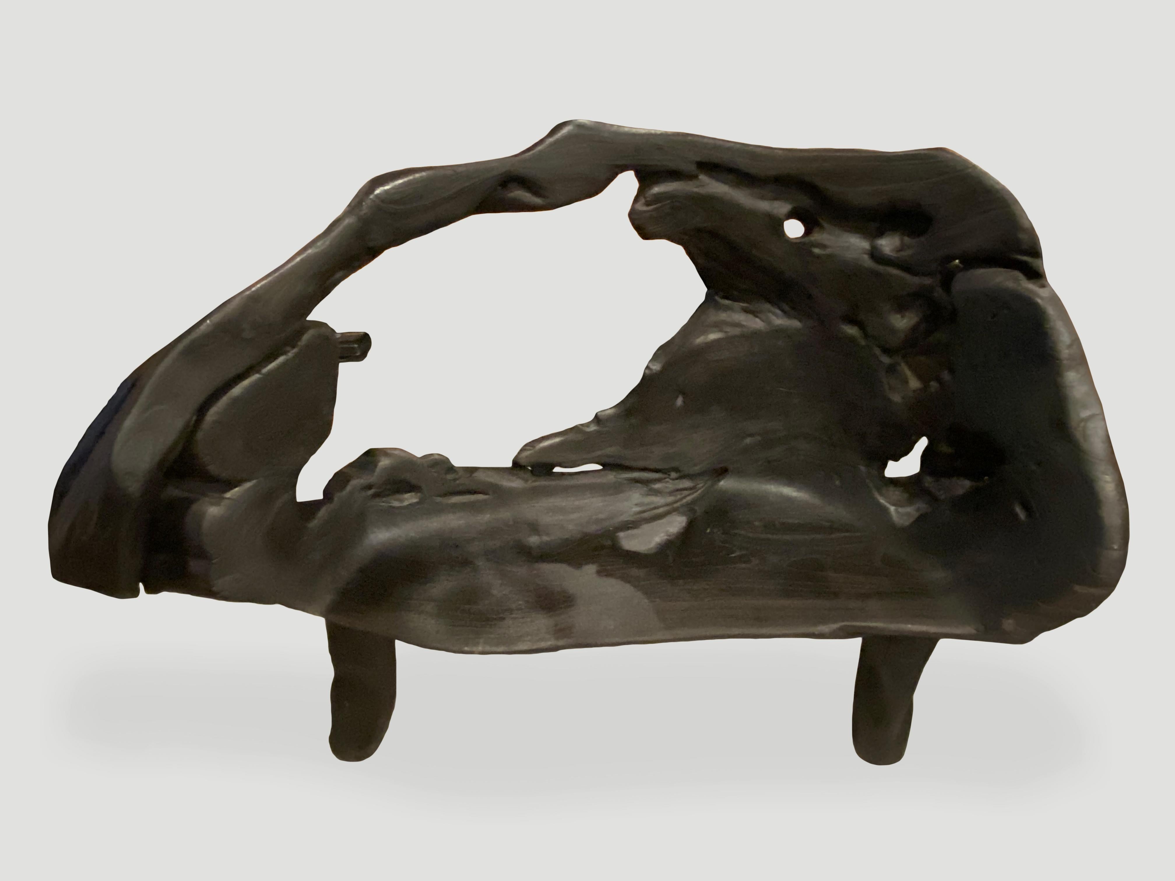 Andrianna Shamaris Sculptural Charred Teak Wood Bench In Excellent Condition In New York, NY