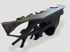 Andrianna Shamaris Sculptural Charred Teak Wood Console Table