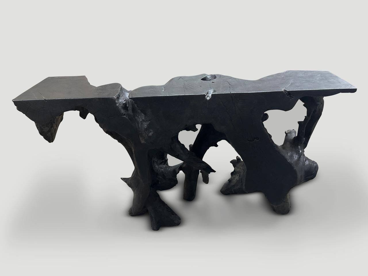 Organic Modern Andrianna Shamaris Sculptural Charred Teak Wood Console Table