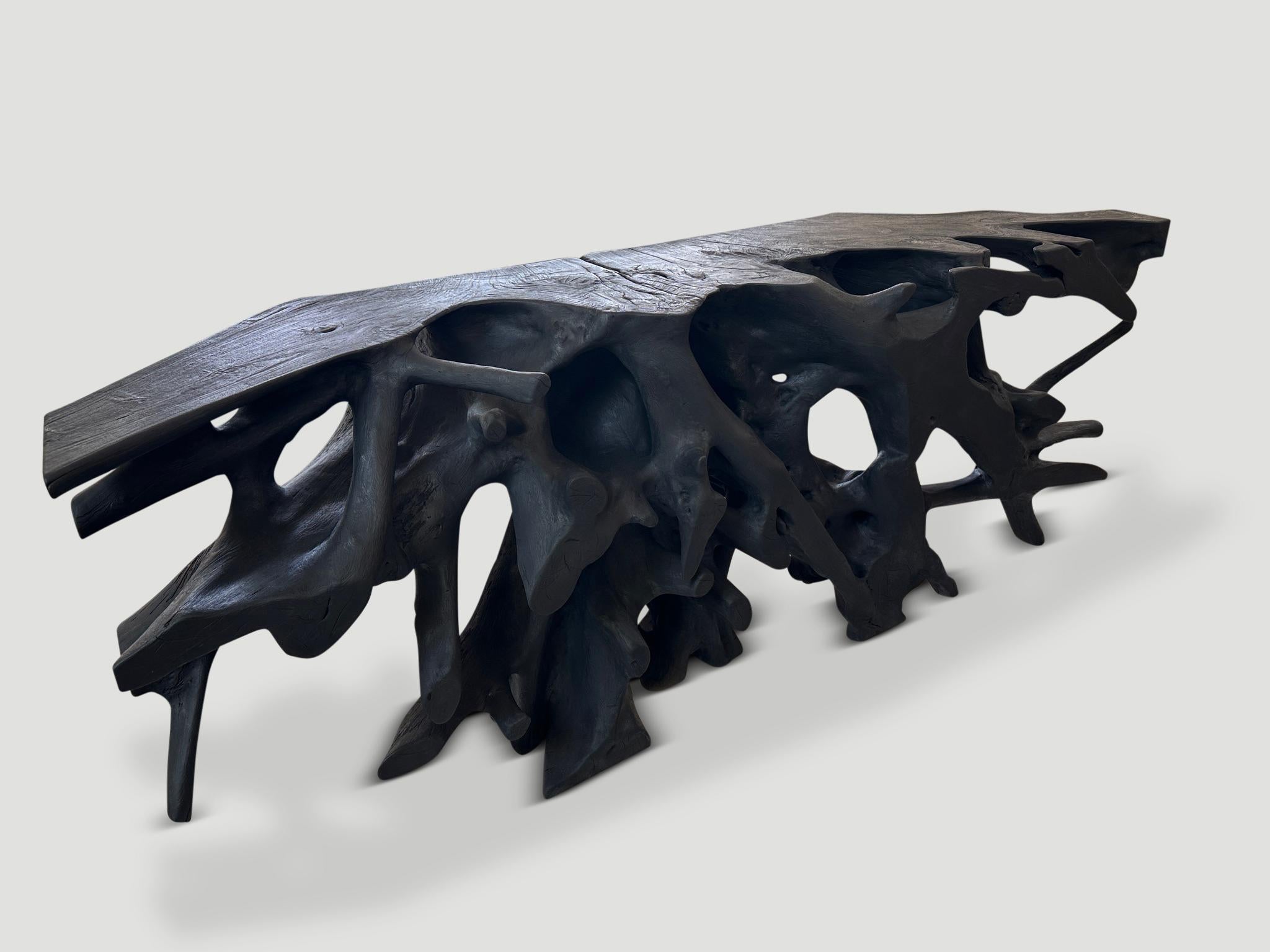 Andrianna Shamaris Sculptural Charred Teak Wood Console Table In Excellent Condition For Sale In New York, NY