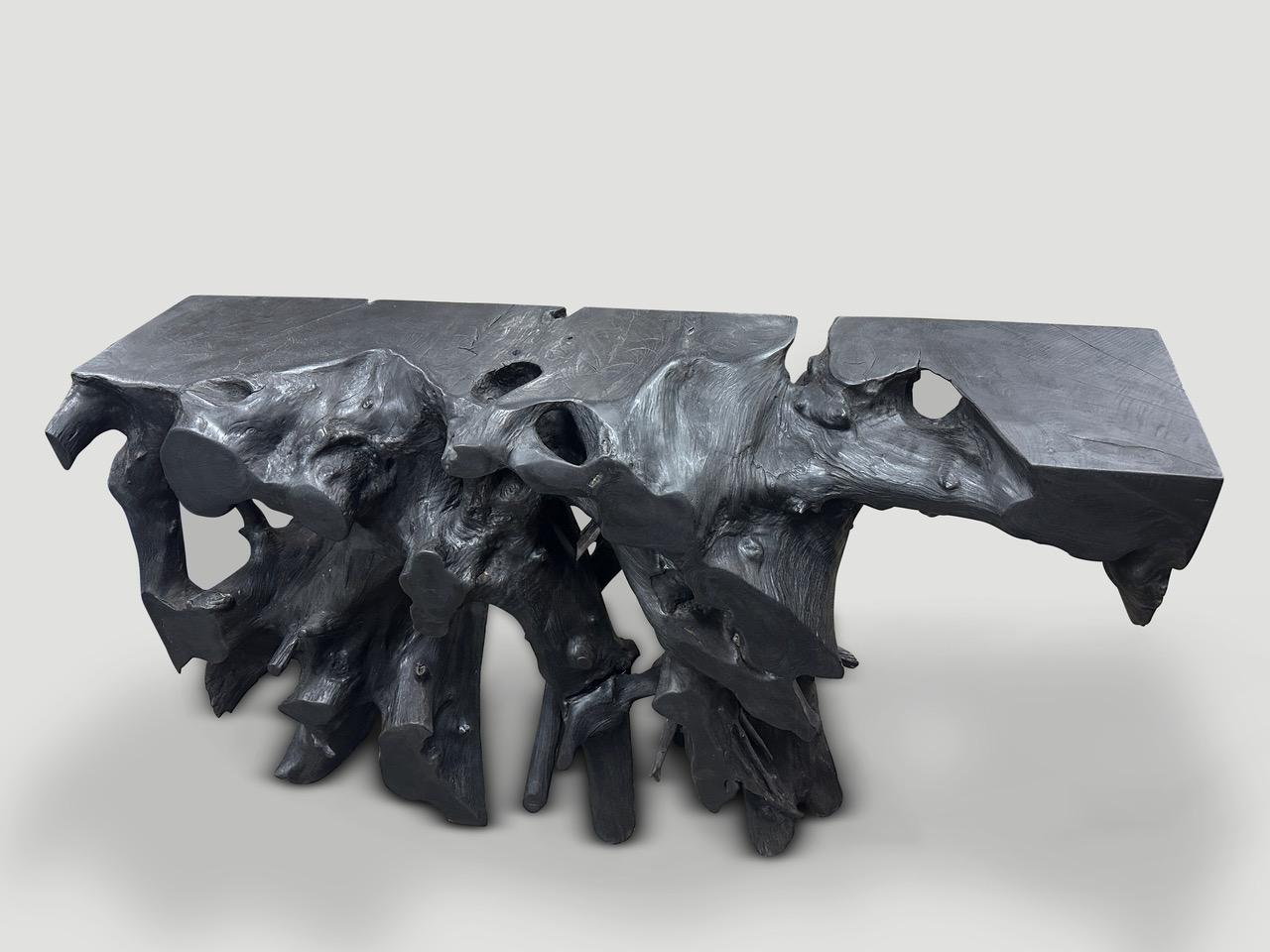 Andrianna Shamaris Sculptural Charred Teak Wood Console Table In Excellent Condition In New York, NY
