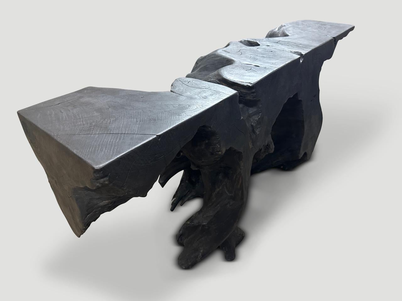 Contemporary Andrianna Shamaris Sculptural Charred Teak Wood Console Table