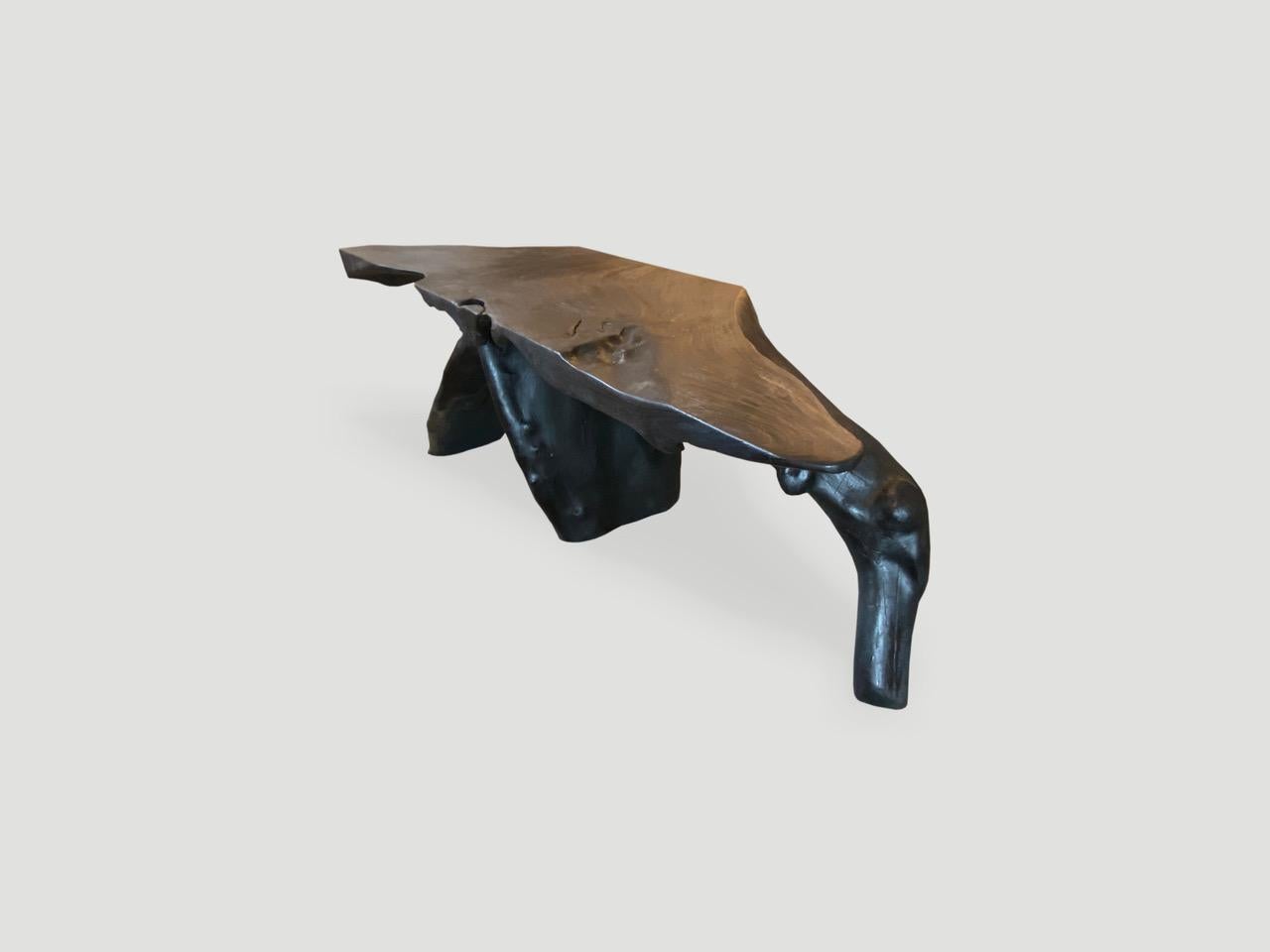 Andrianna Shamaris Sculptural Charred Teak Wood Root Console Table For Sale 5