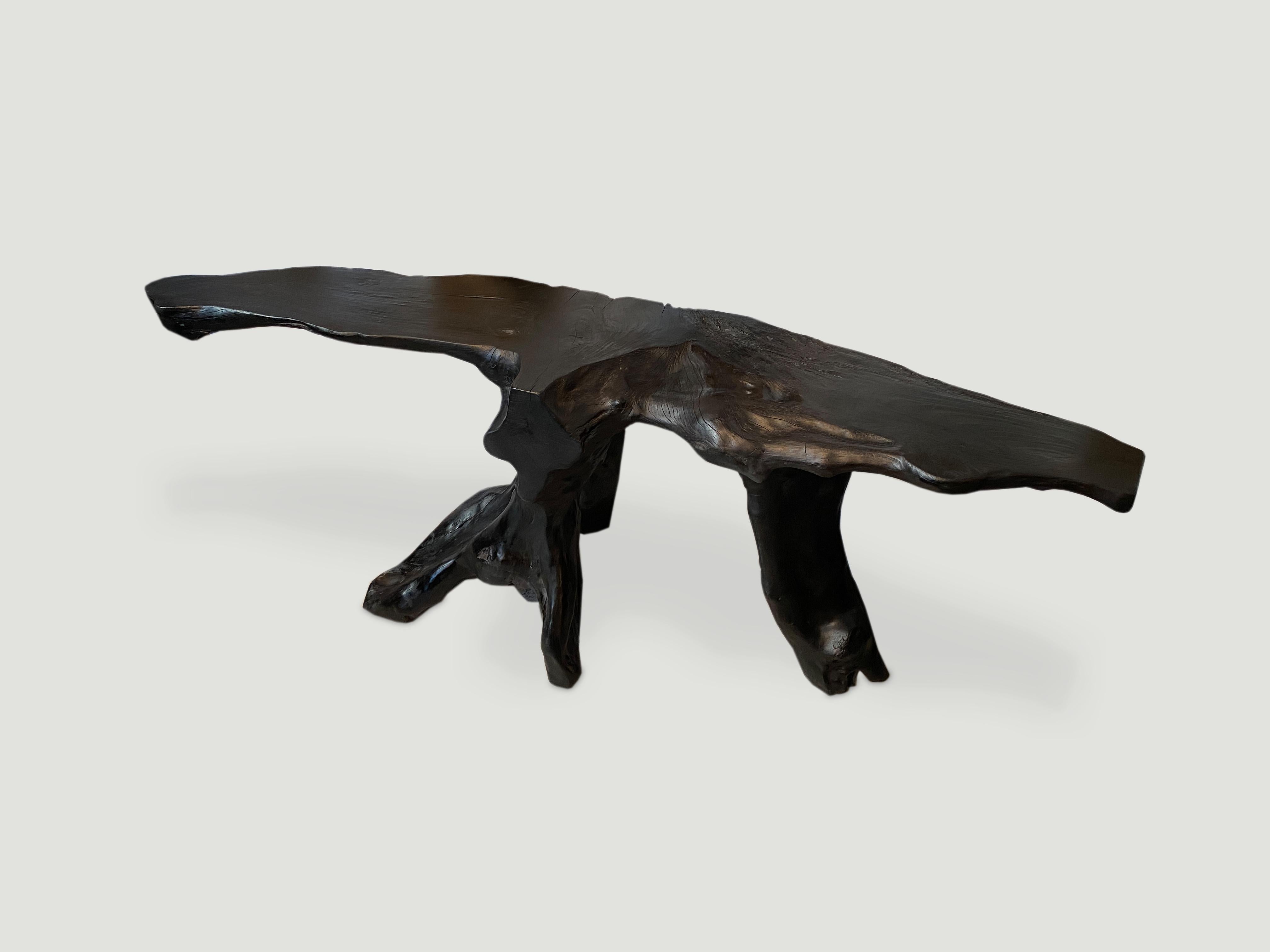 Organic Modern Andrianna Shamaris Sculptural Charred Teak Wood Root Console Table