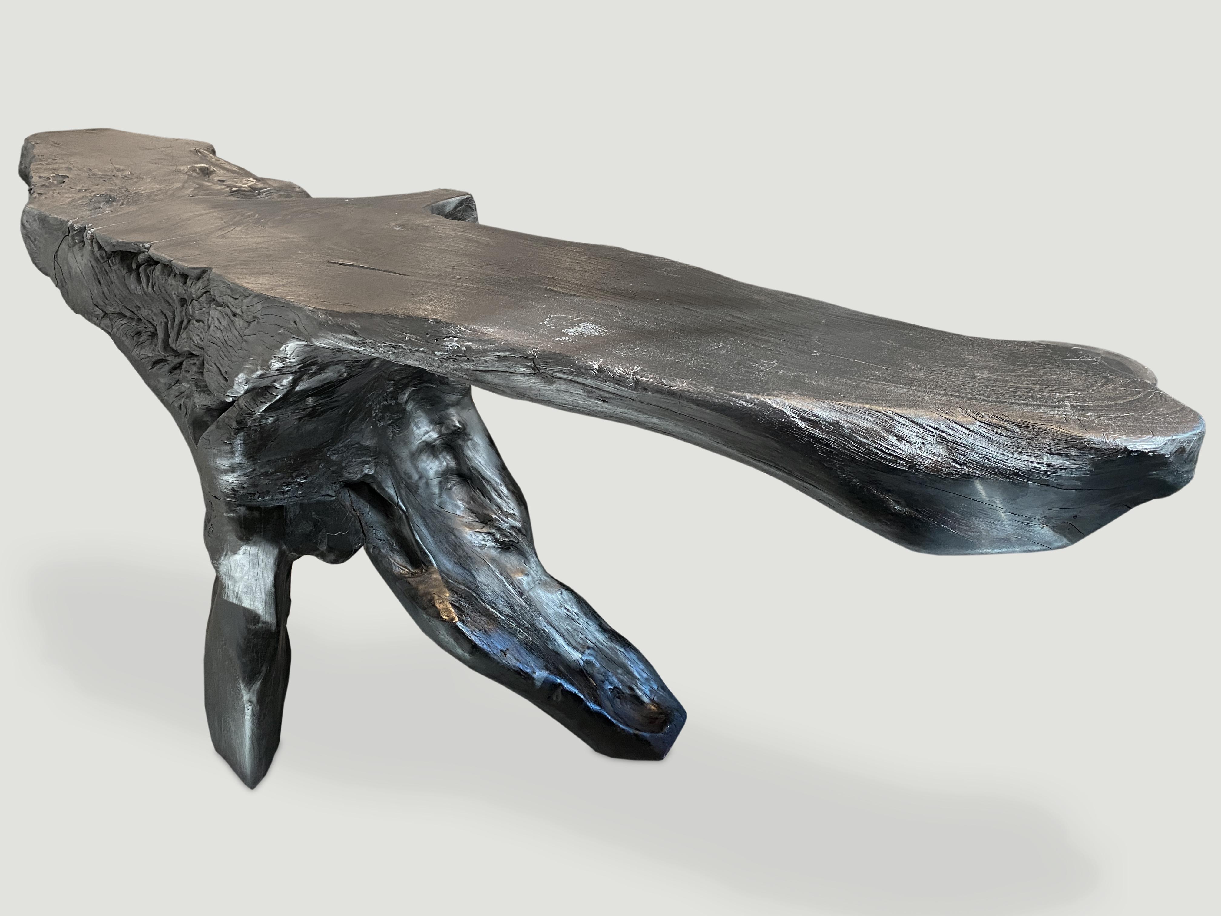 Andrianna Shamaris Sculptural Charred Teak Wood Root Console Table In Excellent Condition In New York, NY