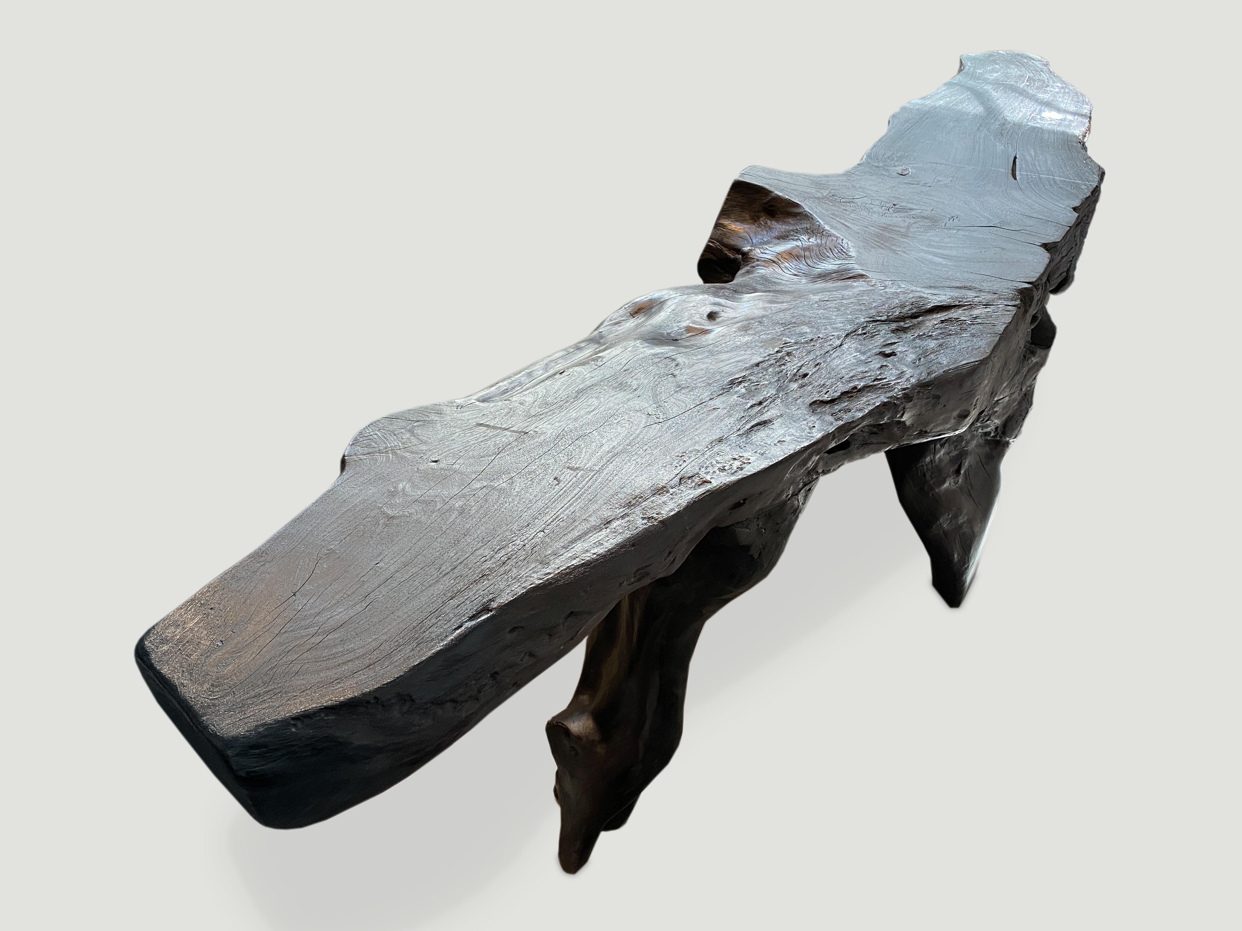 Contemporary Andrianna Shamaris Sculptural Charred Teak Wood Root Console Table