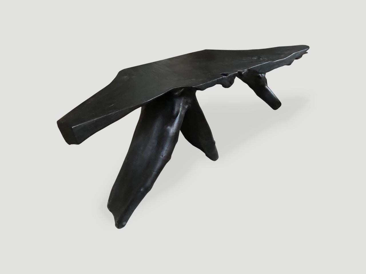 Contemporary Andrianna Shamaris Sculptural Charred Teak Wood Root Console Table For Sale