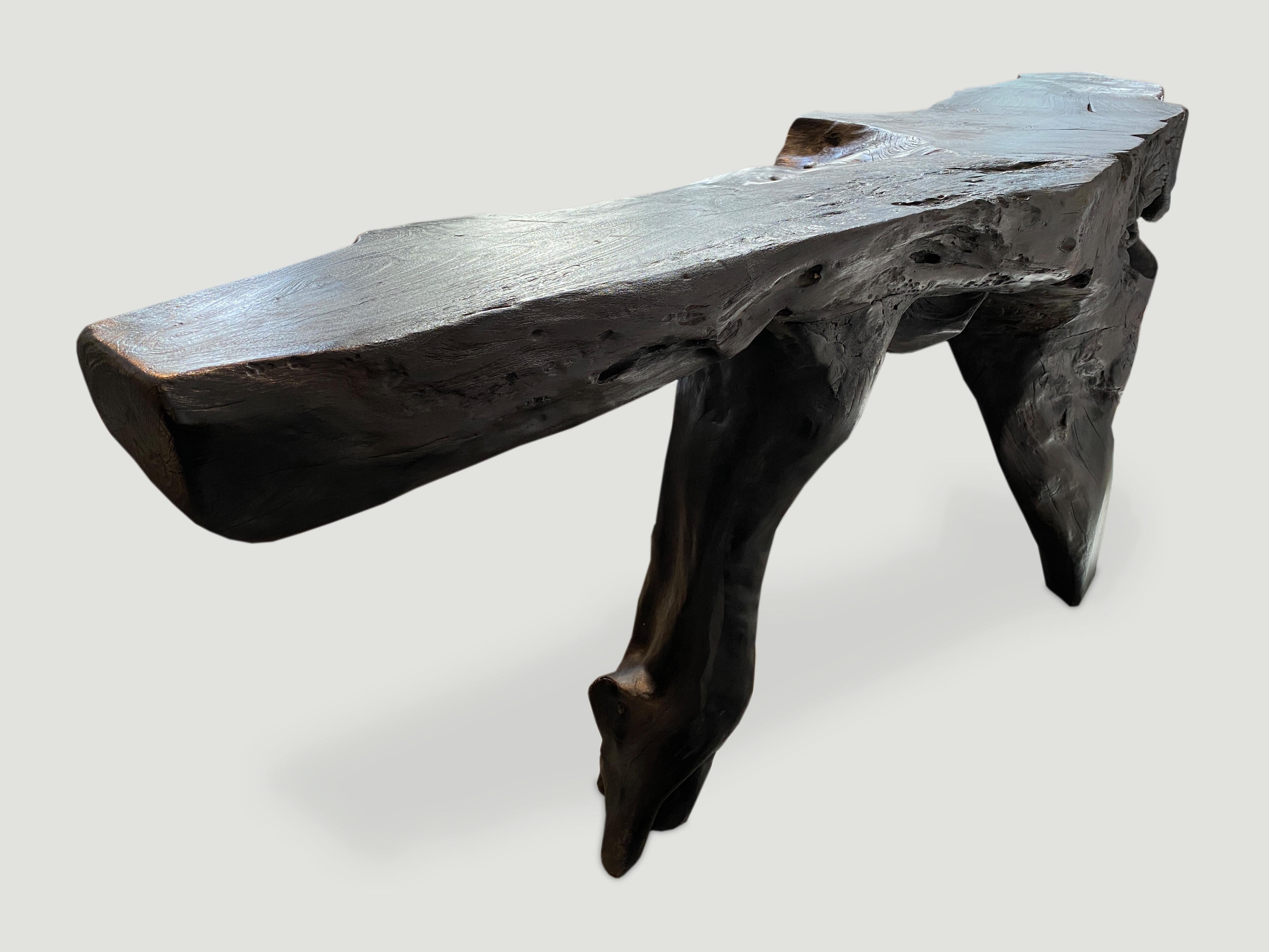 Andrianna Shamaris Sculptural Charred Teak Wood Root Console Table 1