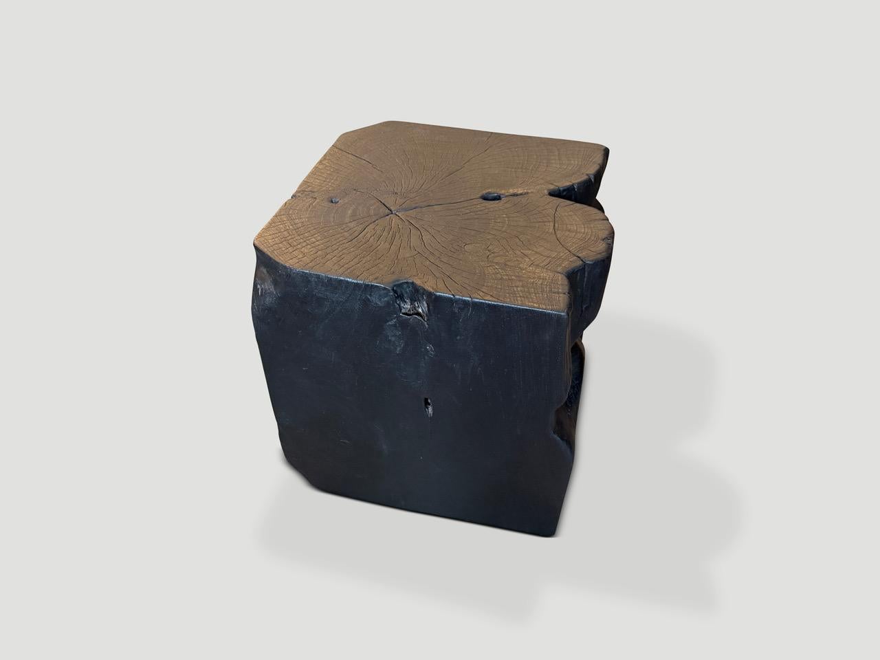 Organic Modern Andrianna Shamaris Sculptural Charred Teak Wood Side Table For Sale