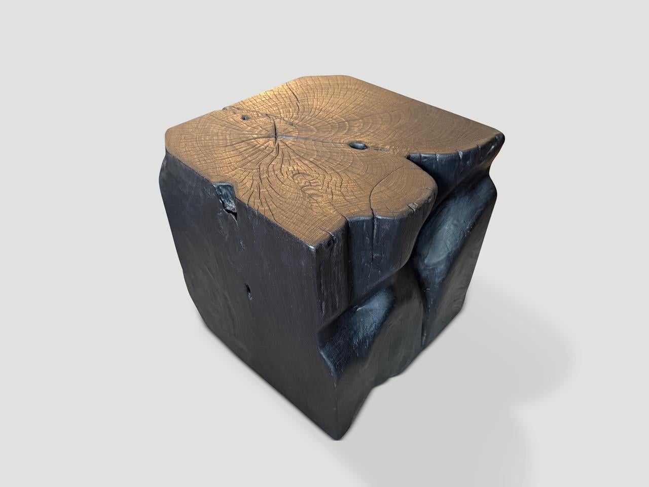 Andrianna Shamaris Sculptural Charred Teak Wood Side Table In Excellent Condition For Sale In New York, NY