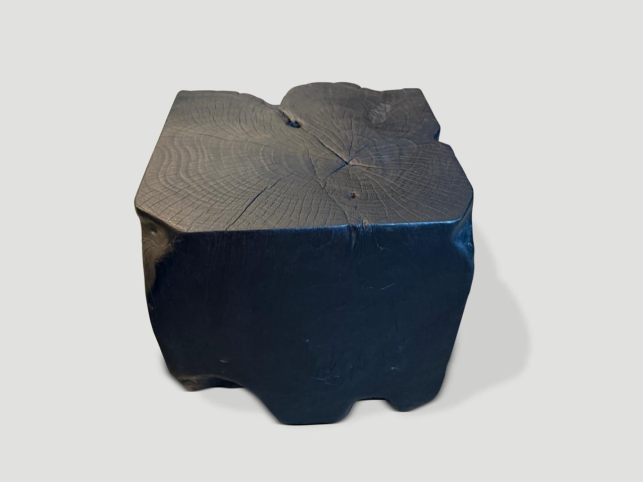 Contemporary Andrianna Shamaris Sculptural Charred Teak Wood Side Table For Sale
