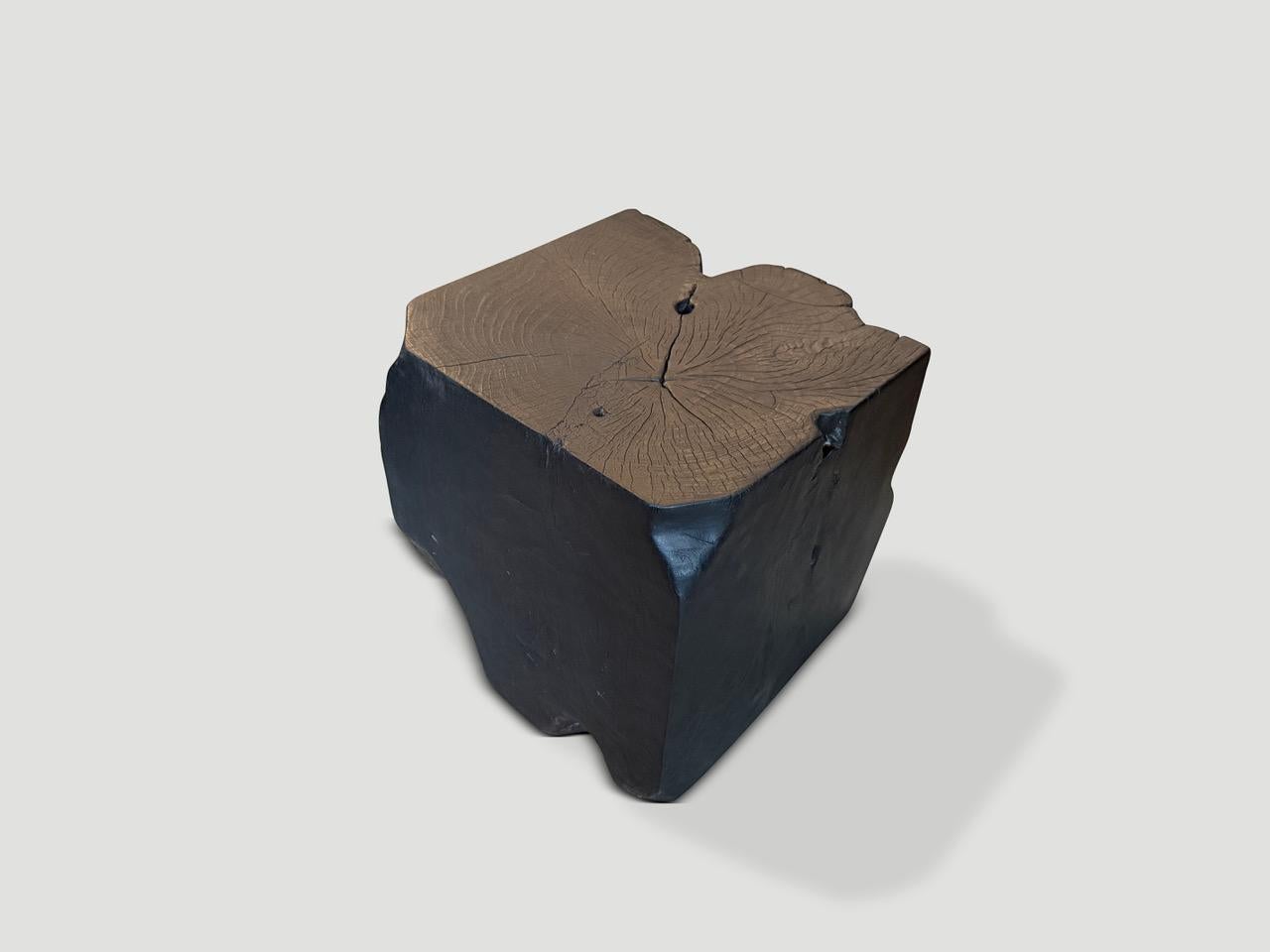 Andrianna Shamaris Sculptural Charred Teak Wood Side Table For Sale 1