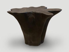 Andrianna Shamaris Sculptural Charred Teak Wood Side Table or Pedestal