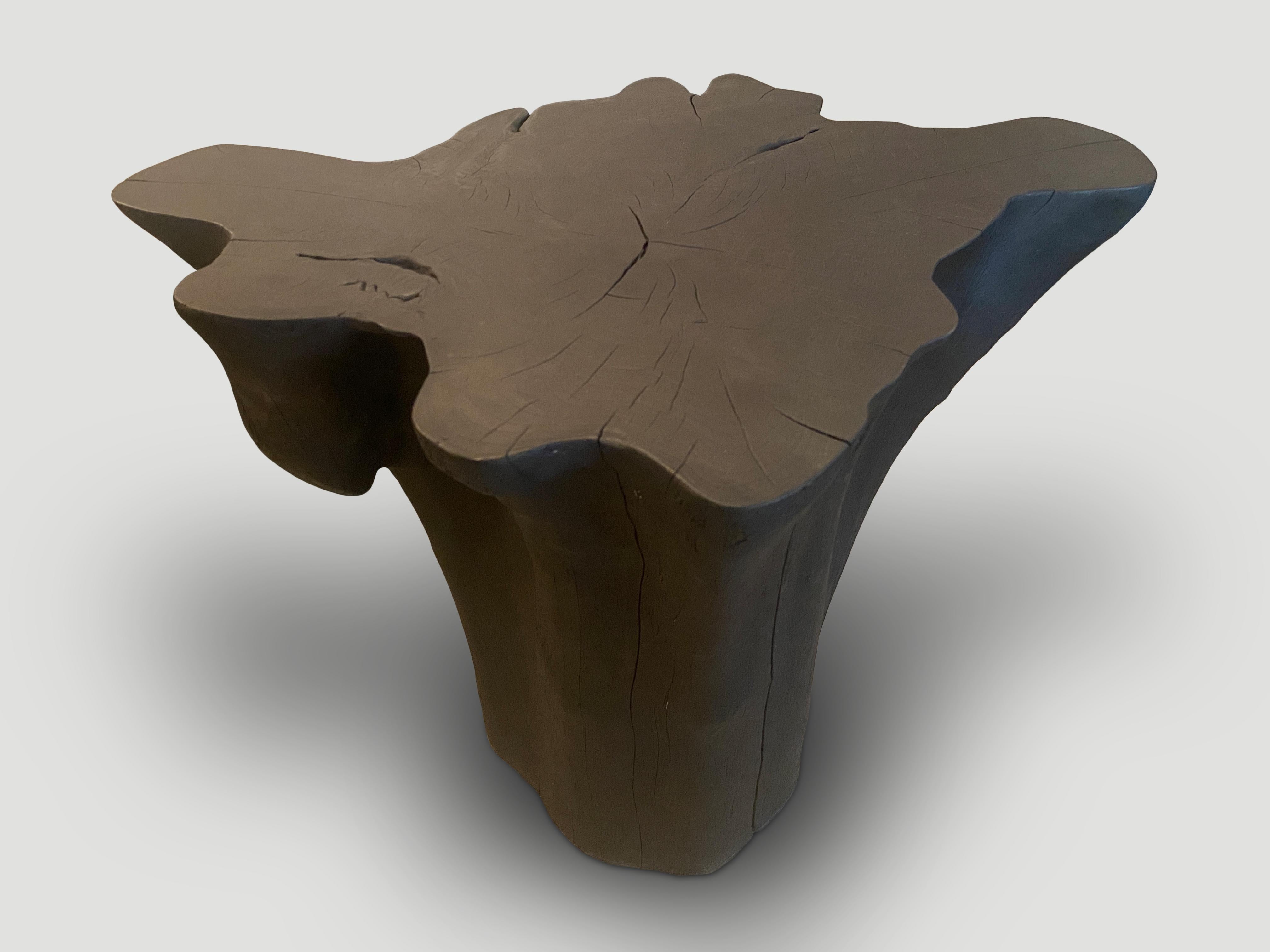 Andrianna Shamaris Sculptural Charred Teak Wood Side Table or Pedestal 1