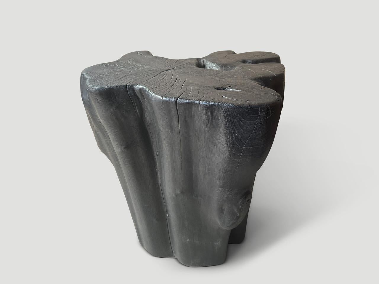 Andrianna Shamaris Sculptural Charred Teak Wood Side Table or Pedestal In Excellent Condition In New York, NY