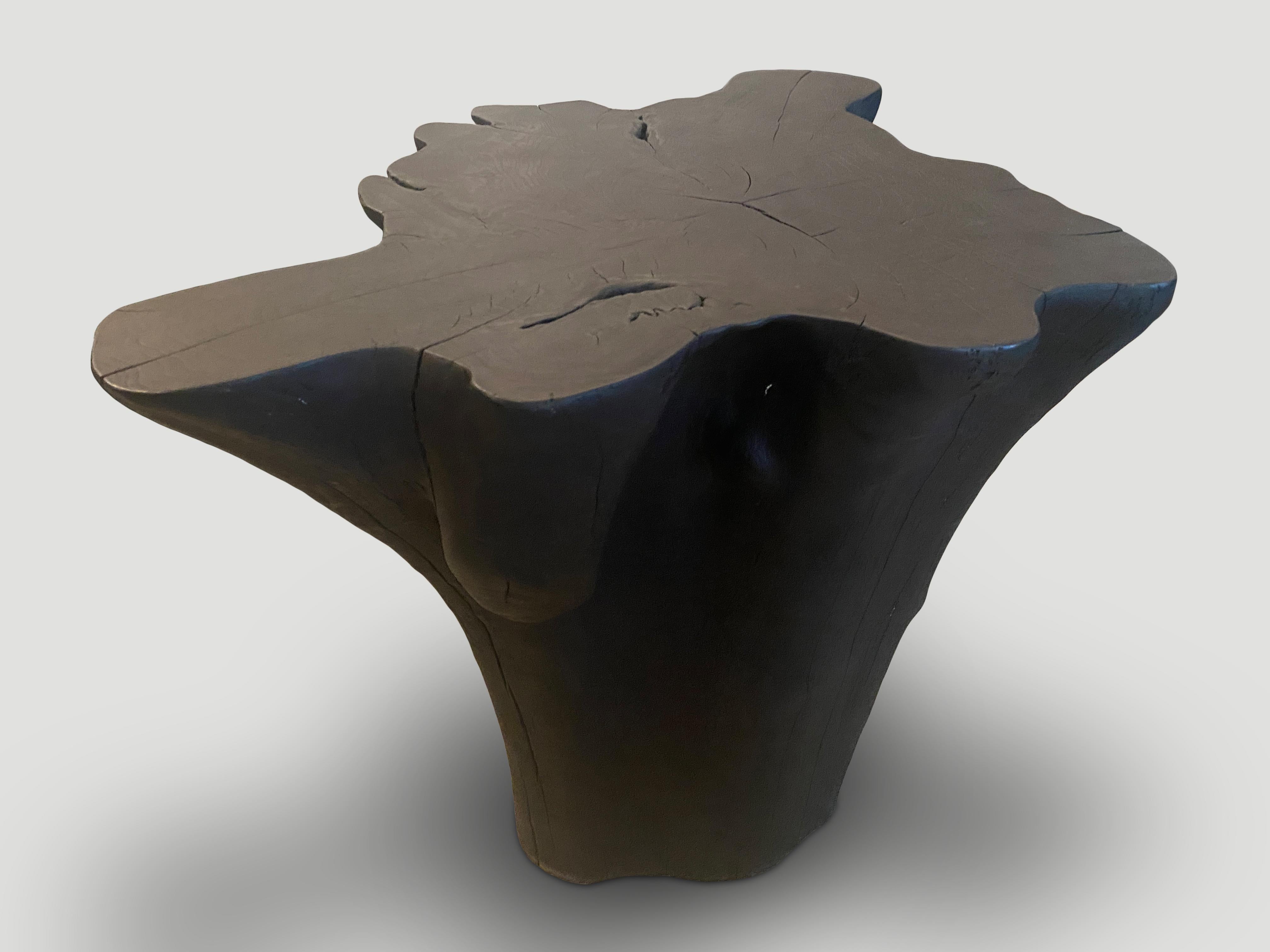 Andrianna Shamaris Sculptural Charred Teak Wood Side Table or Pedestal In Excellent Condition In New York, NY
