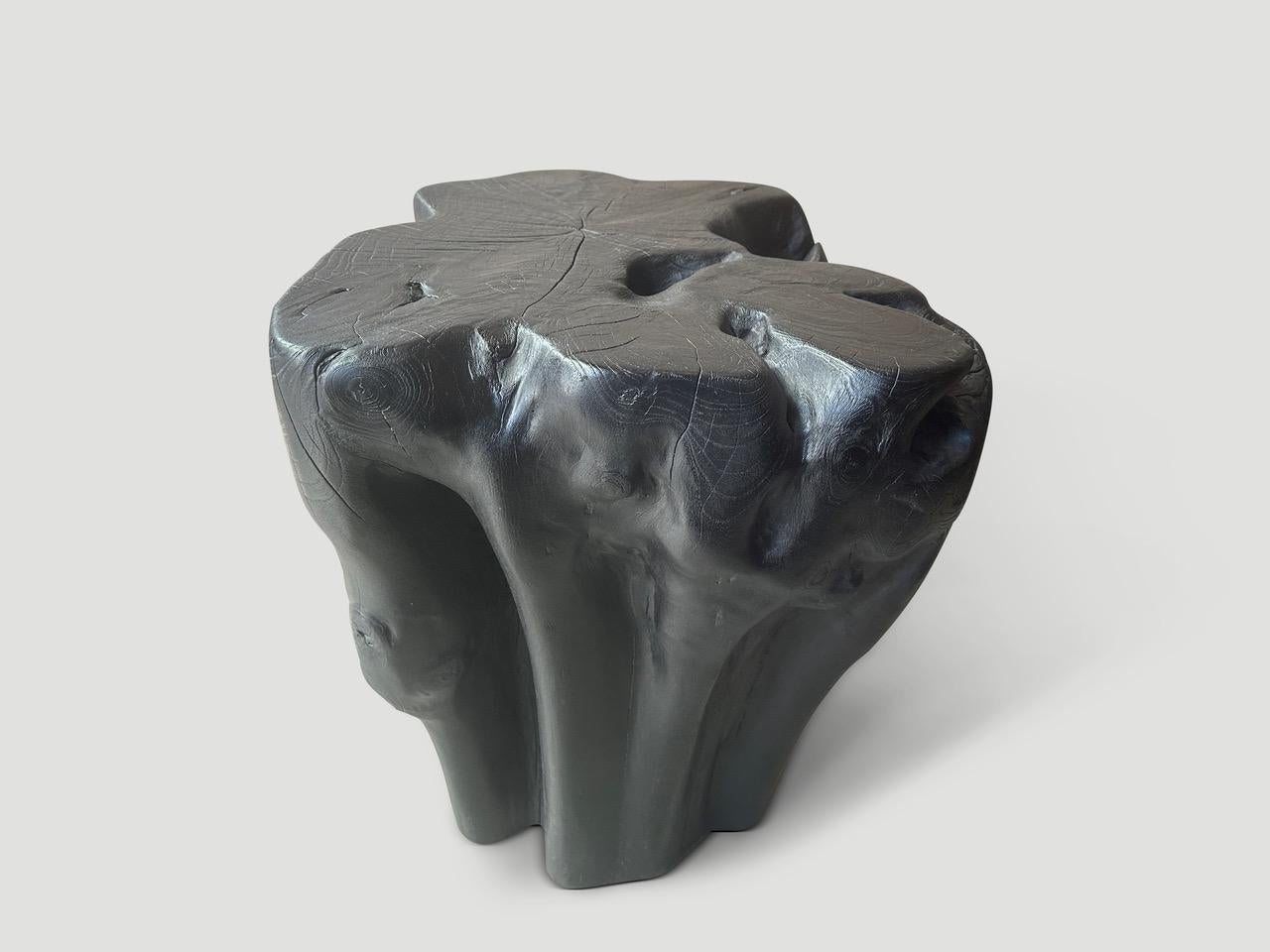 Contemporary Andrianna Shamaris Sculptural Charred Teak Wood Side Table or Pedestal