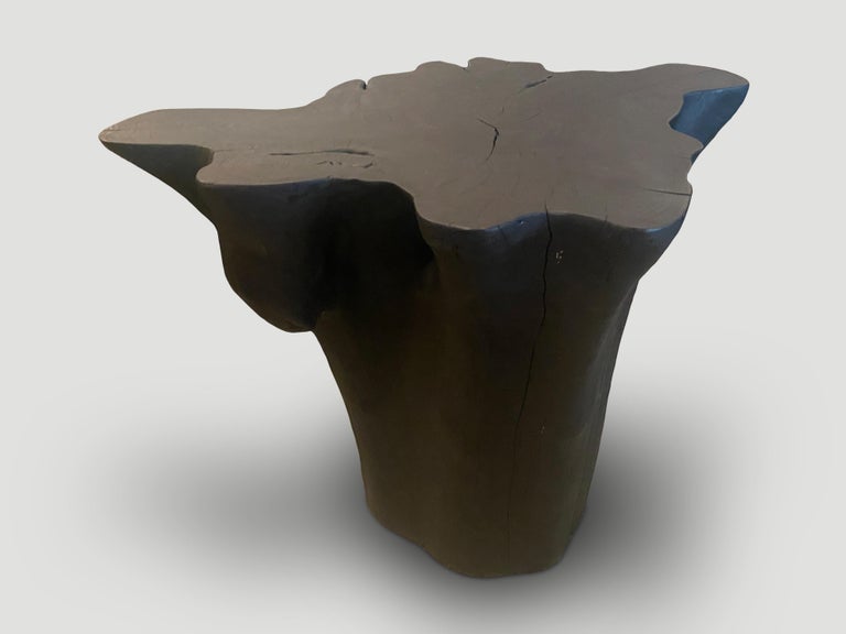 Contemporary Andrianna Shamaris Sculptural Charred Teak Wood Side Table or Pedestal For Sale
