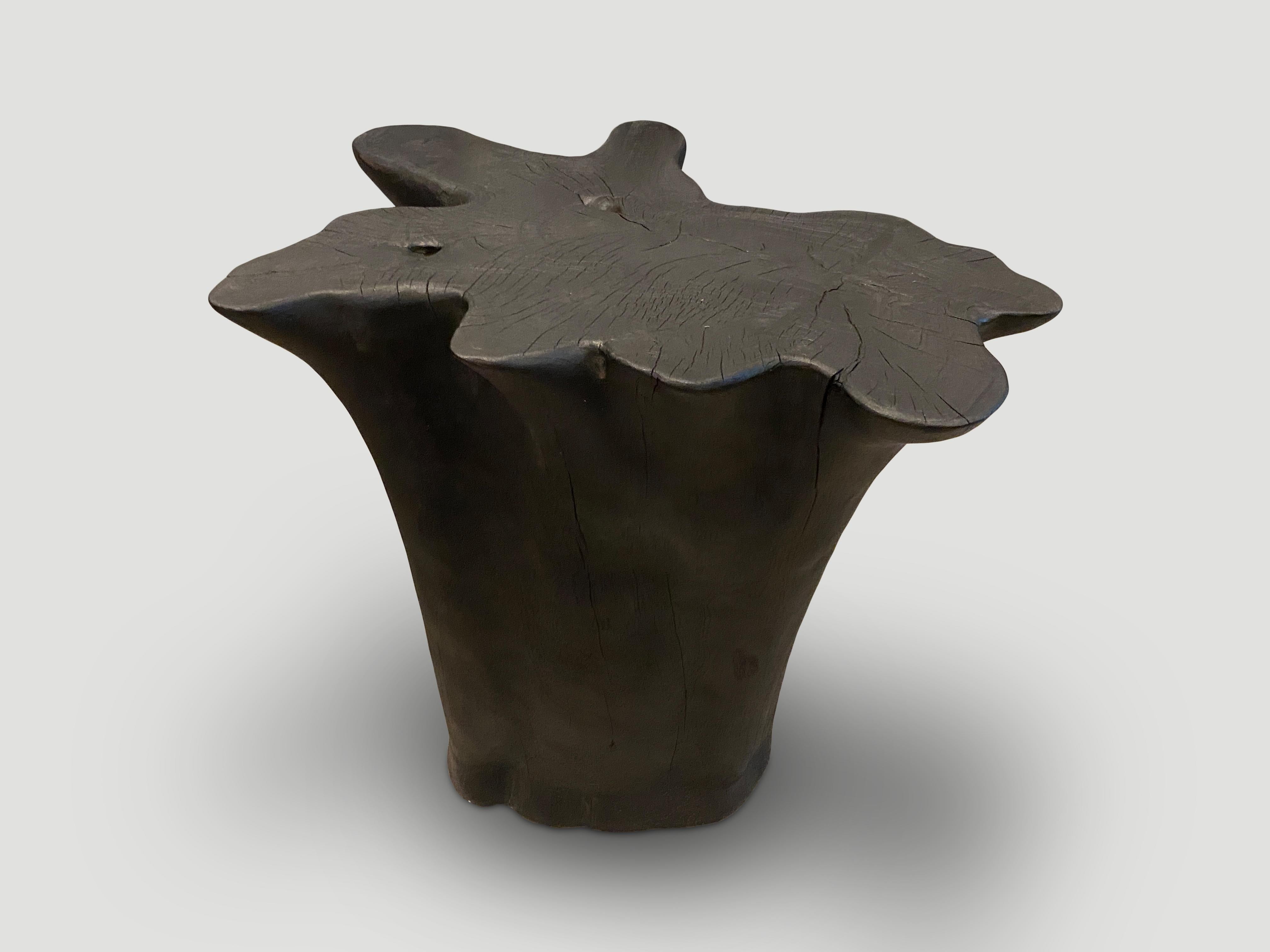 Andrianna Shamaris Sculptural Charred Teak Wood Side Table or Pedestal 1