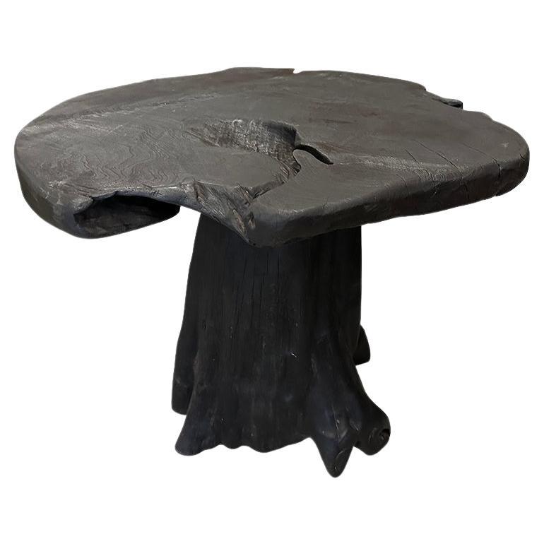Andrianna Shamaris Sculptural Charred Teak Wood Side Table or Pedestal