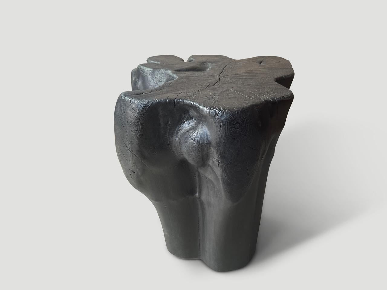 Andrianna Shamaris Sculptural Charred Teak Wood Side Table or Pedestal