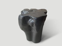 Andrianna Shamaris Sculptural Charred Teak Wood Side Table or Pedestal