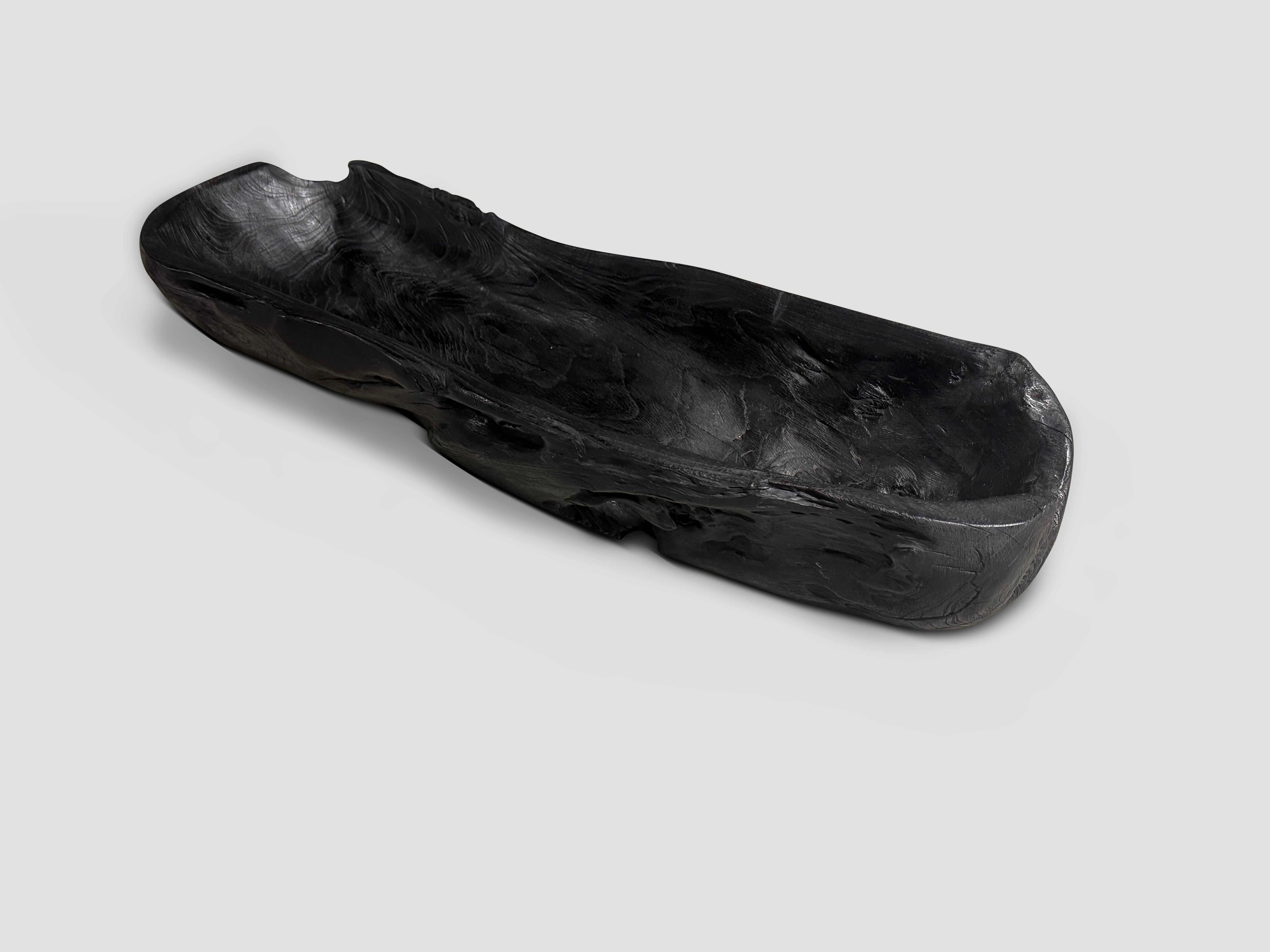 Organic Modern Andrianna Shamaris Sculptural Charred Teak Wood Vessel For Sale