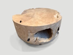 Andrianna Shamaris Skulpturaler Couchtisch in Trommelform aus Teakholz