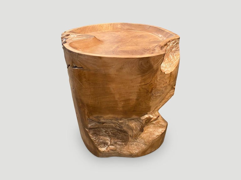 Andrianna Shamaris Sculptural Natural Teak Wood Tray Side Table at 1stDibs