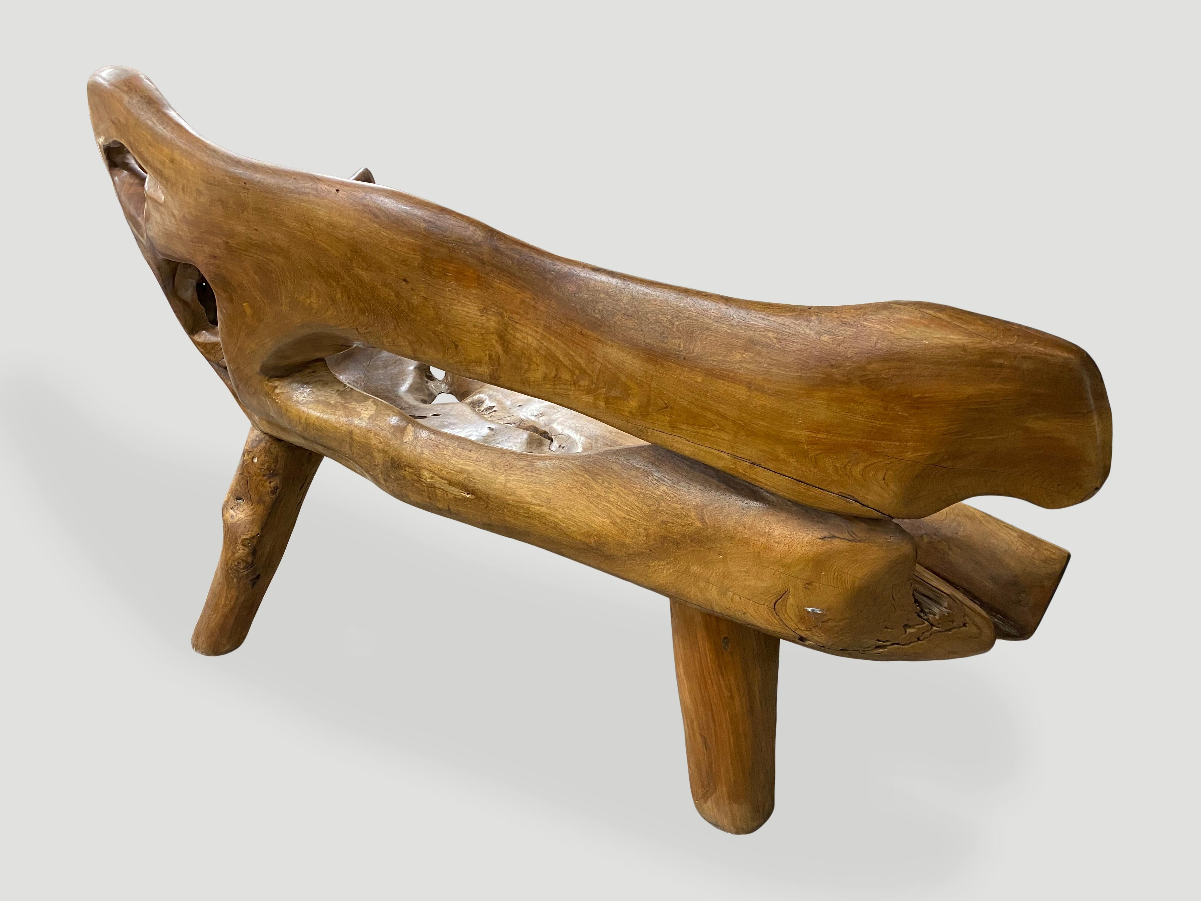 Andrianna Shamaris Sculptural Organic Teak Wood Bench In Excellent Condition For Sale In New York, NY