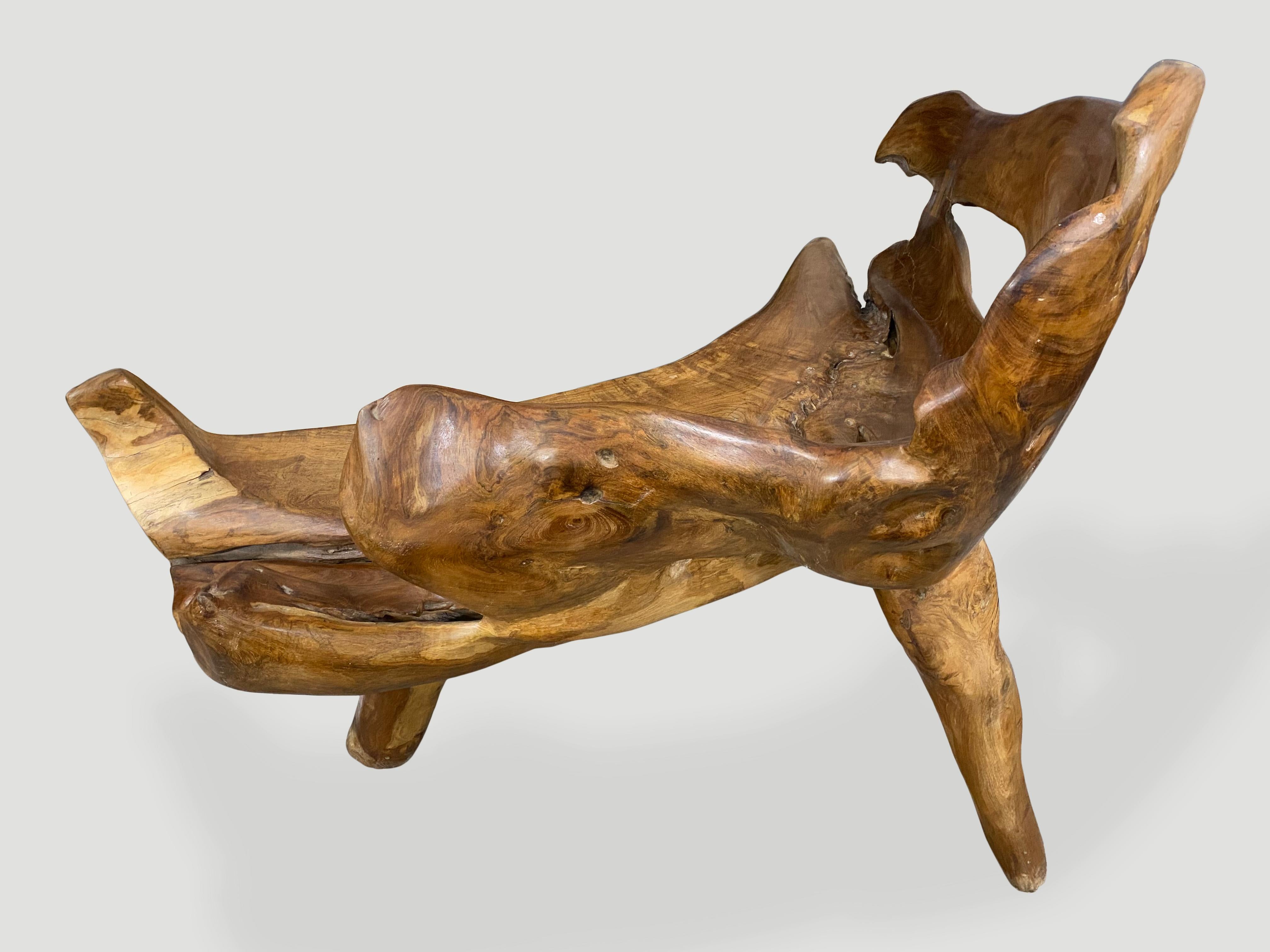 Contemporary Andrianna Shamaris Sculptural Organic Teak Wood Bench For Sale