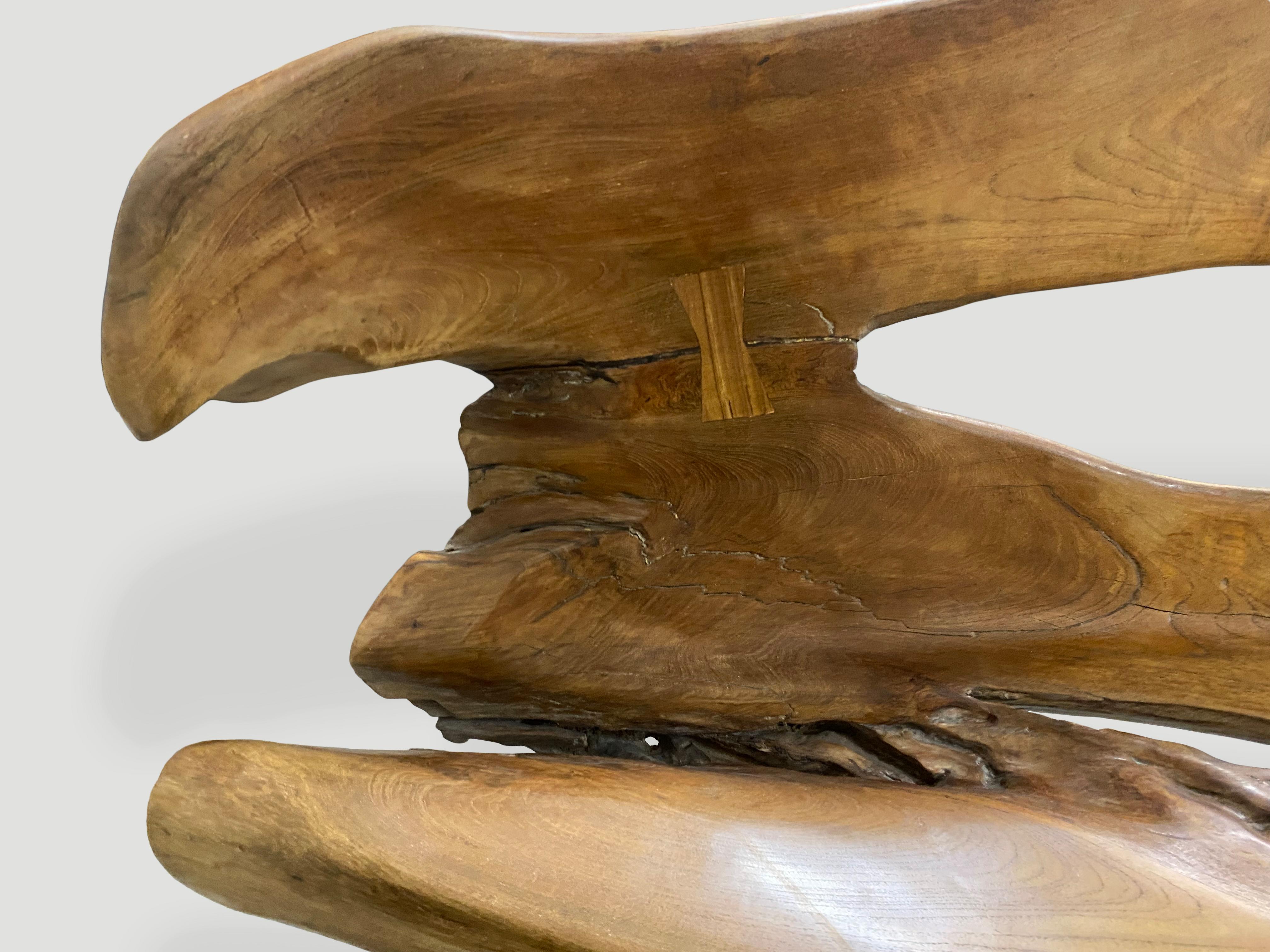 Andrianna Shamaris Sculptural Organic Teak Wood Bench For Sale 3